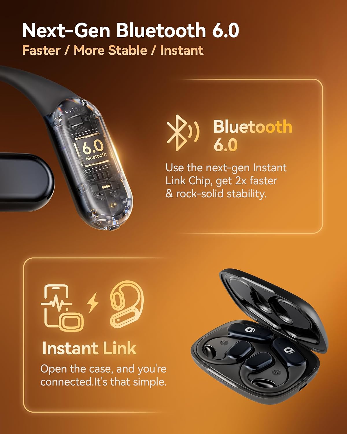 Detalle de Yistao Gen 2 Open Ear Headphones: True Bone Conduction, Bluetooth 6.0, IP68, 60H Playtime