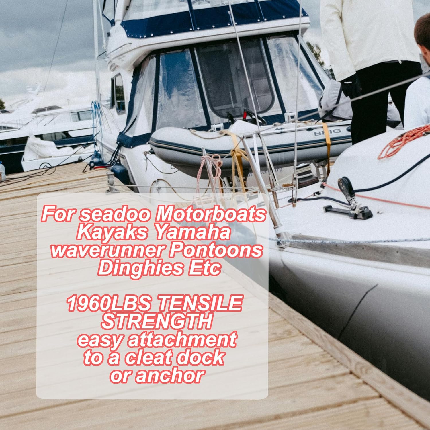 Detalle de Festmacher mit 91 cm Bungee-Dockleine, 2 Stück – zuverlässiges Dockseil-Set mit integriertem Snubber