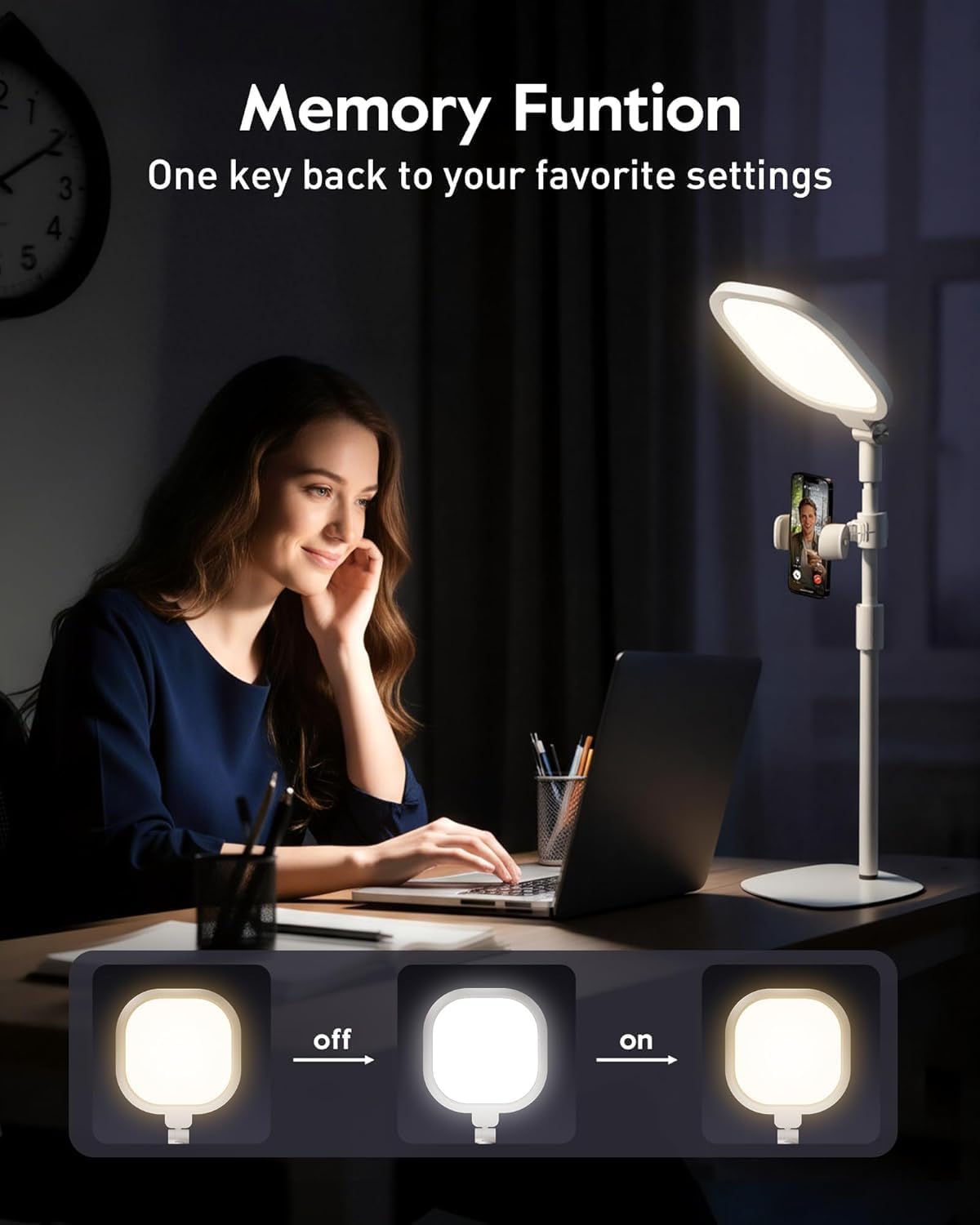 Thumbnail 6 de LitONES Desk Ring Light with Stand and Phone Holder – 30 Lighting Modes, 3000K–6500K