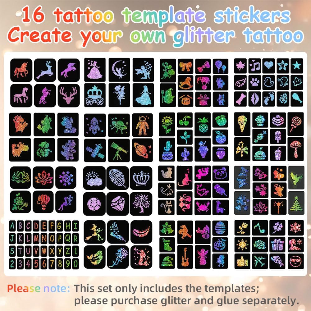 Thumbnail 3 de LOPHE Pochoir de tatouage réutilisable pour aérographe — pack de 16 motifs (modèles autocollants) pour enfant