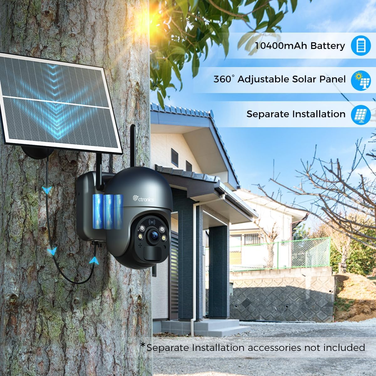 Detalle de Ctronics Telecamera esterna solare 4G LTE con batteria 10400 mAh e pannello 6W – visione notturna a colori