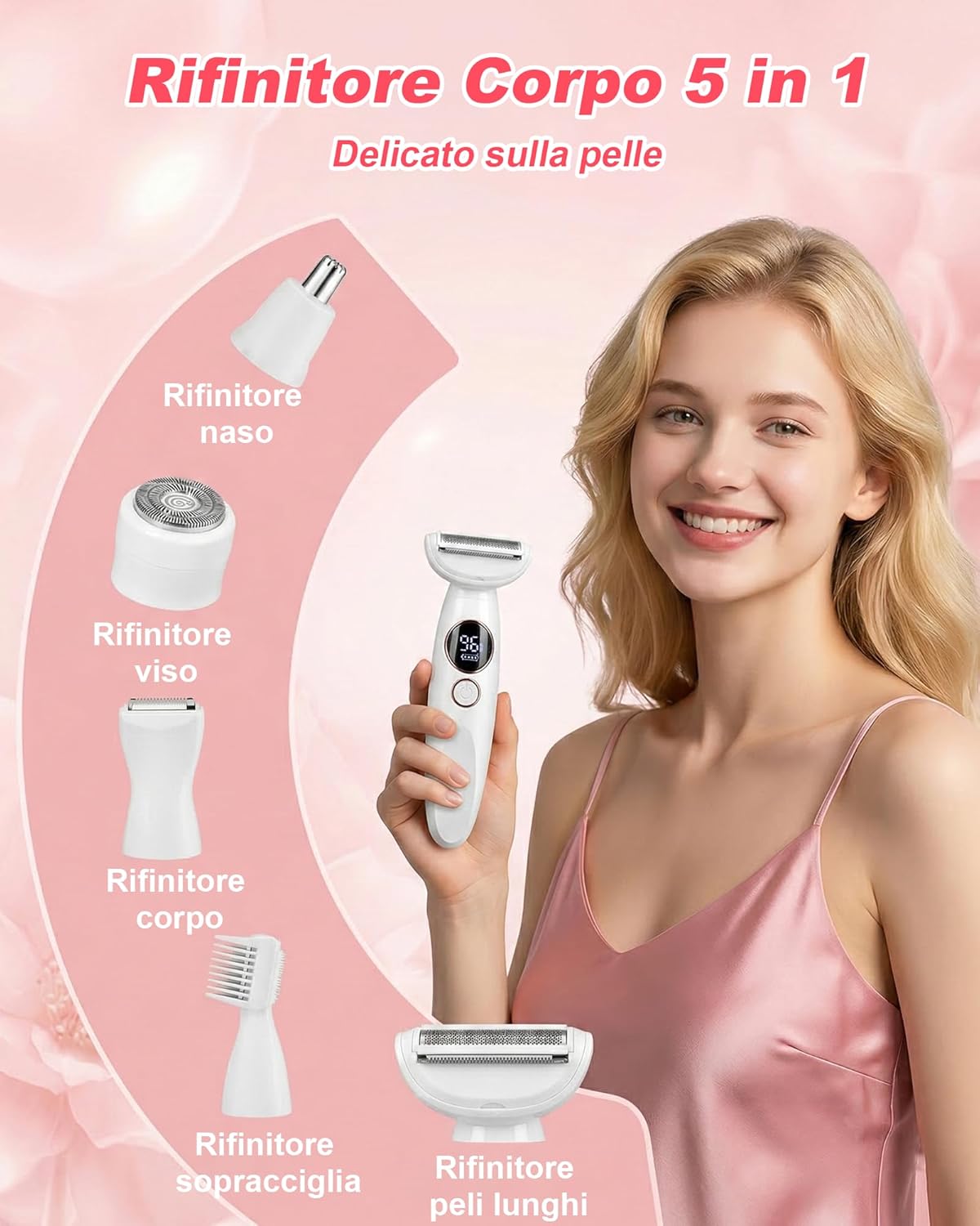 Detalle 2 de Carehabi Rasoio Elettrico Donna 5 in 1 e Rasoio Parti Intime – Wet & Dry, IPX7, USB