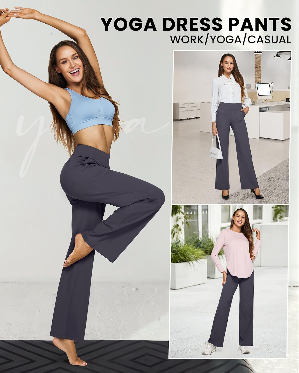 Thumbnail 5 de G4Free Wide-Leg Yoga Dress Pants with 4-Way Stretch and Moisture-Wicking Fabric
