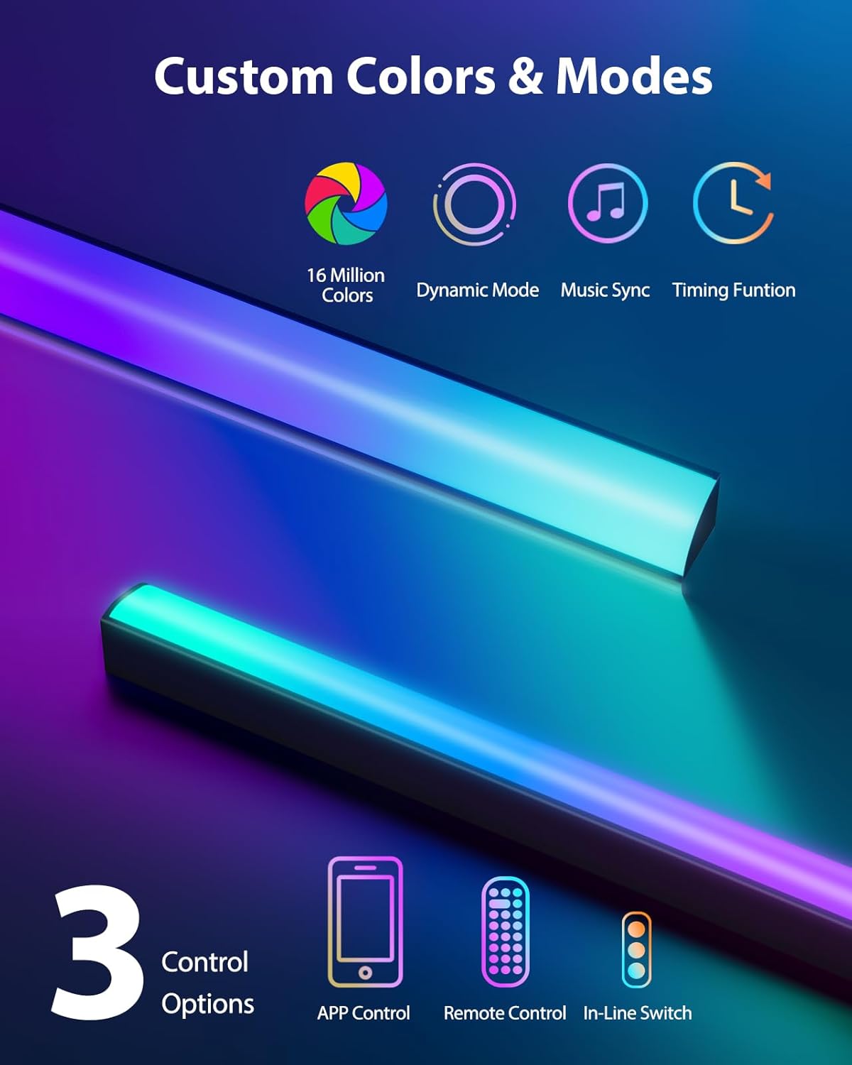 Thumbnail 1 de PERLESMITH Voll-bewegliche TV Wandhalterung mit LED-Licht für 12"–42" TVs, VESA 200x200mm, Neigung, Drehung, Schwenkung und LED-Musik-Synchronisation