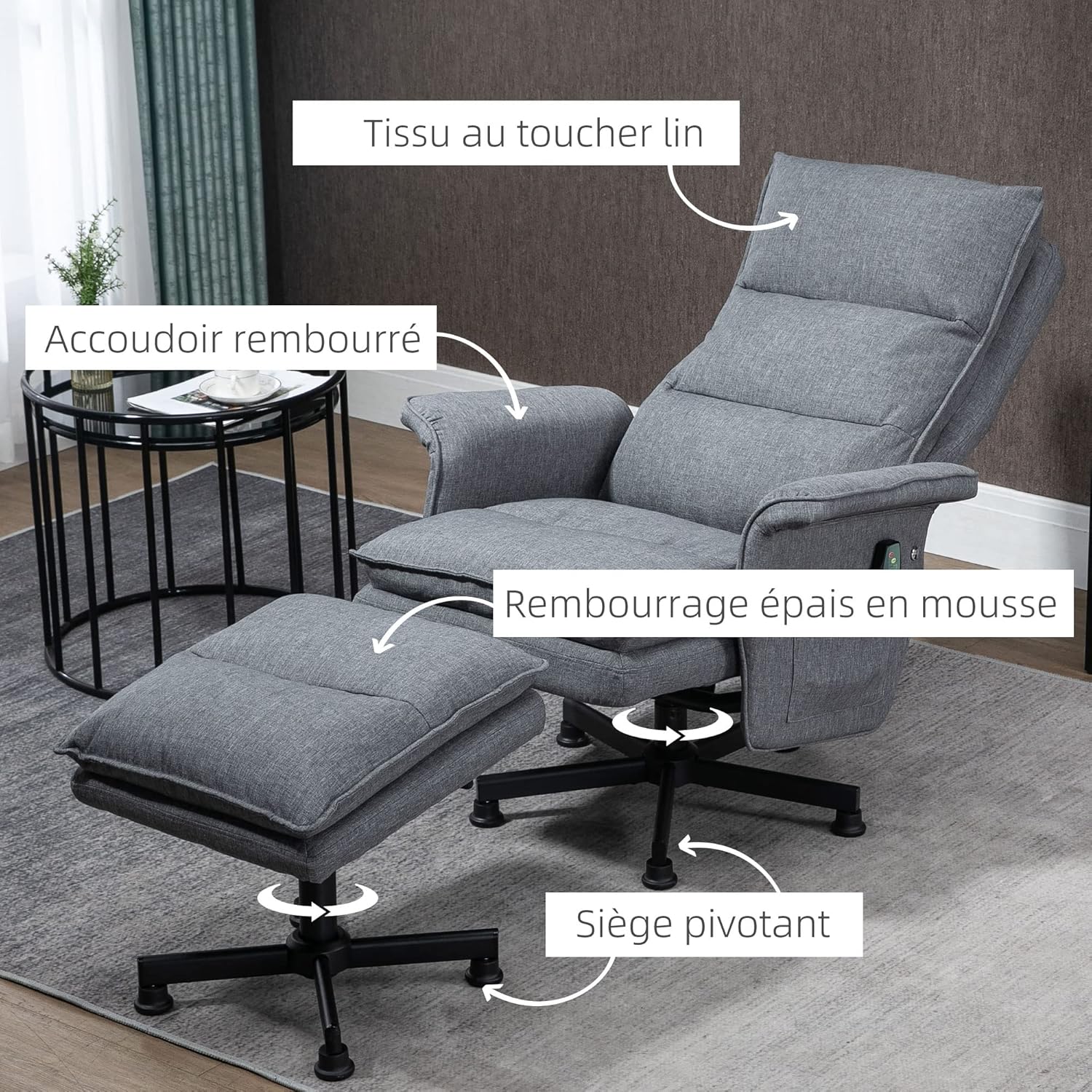 Thumbnail 5 de HOMCOM Fauteuil massant Gris 78x93x99 cm