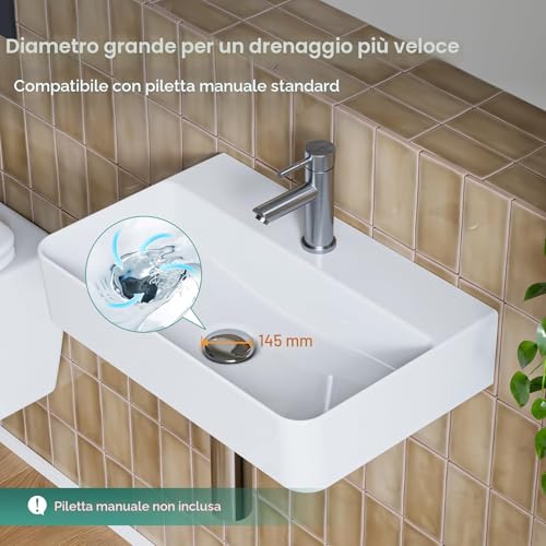 Thumbnail 6 de HOROW Lavabo a parete sospeso in ceramica bianco 46x31 cm – design moderno e facilità di pulizia