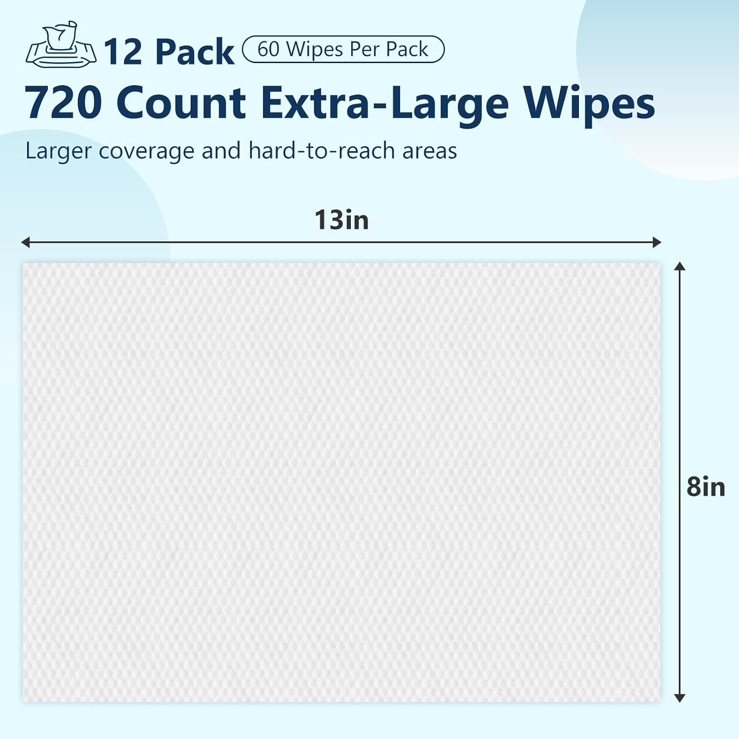Detalle de Adult Wipes for Elderly – 720 Count Extra Large 8"x13" Disposable Washcloths (12 Packs)