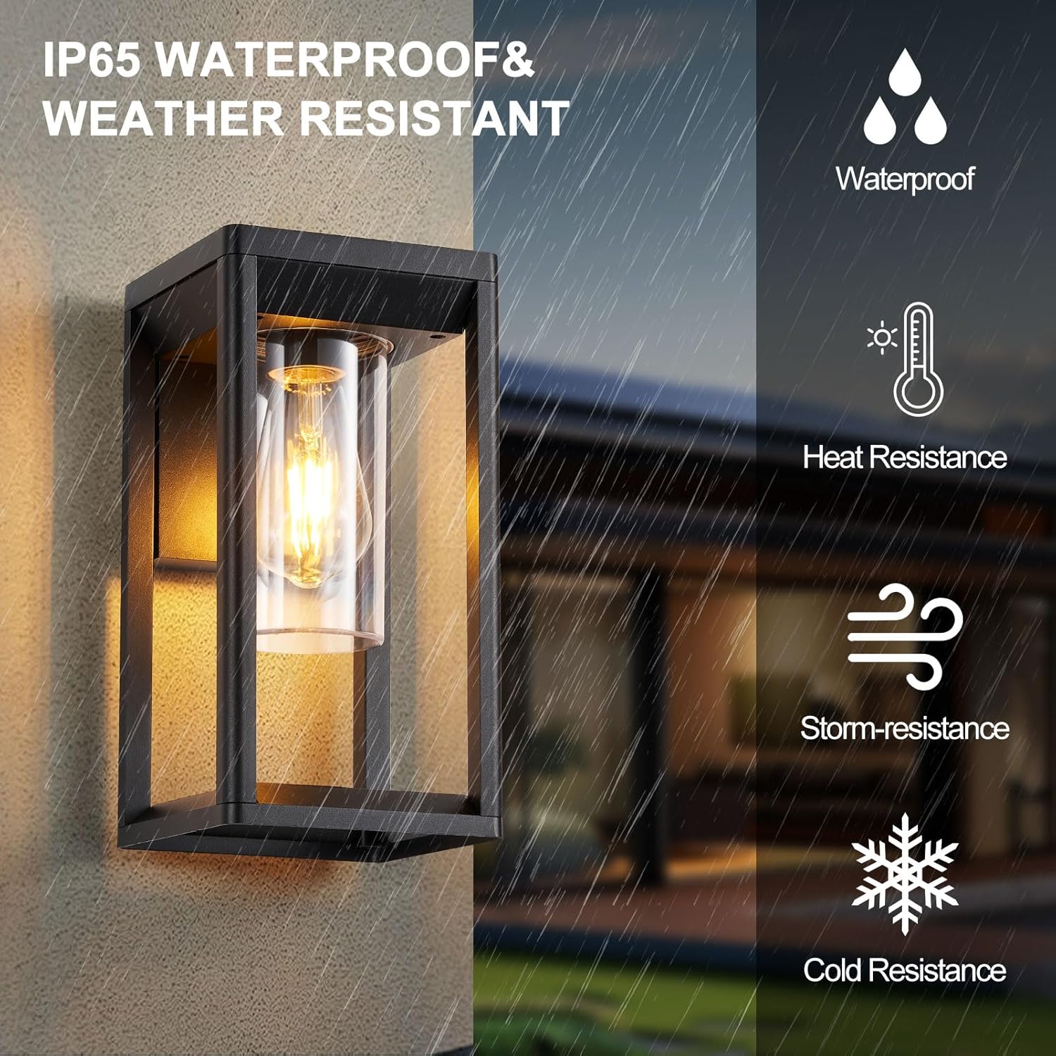 Thumbnail 1 de HARPER LIVING Outdoor Wall Lights Lantern – IP65 Weatherproof Mains E27 Wall Lamp (Black Aluminium, Clear Shade)