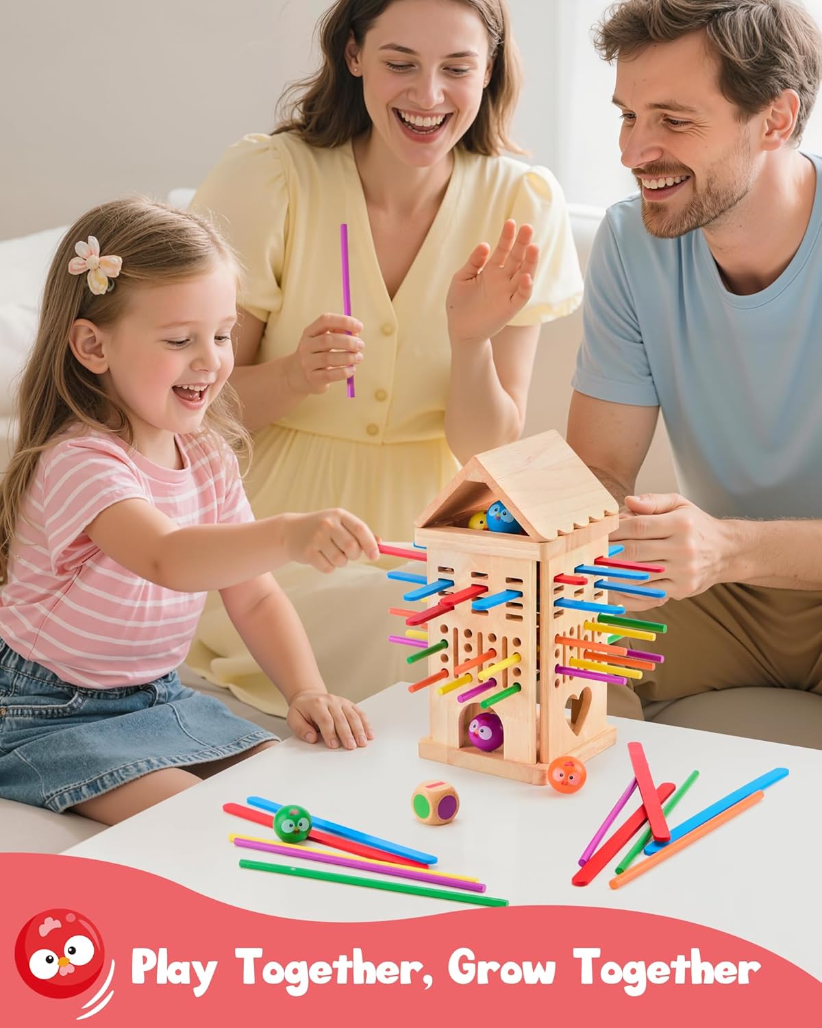 Thumbnail 4 de Montessori wooden board game for ages 3–6: chicken coop stick-removal ball & dice game