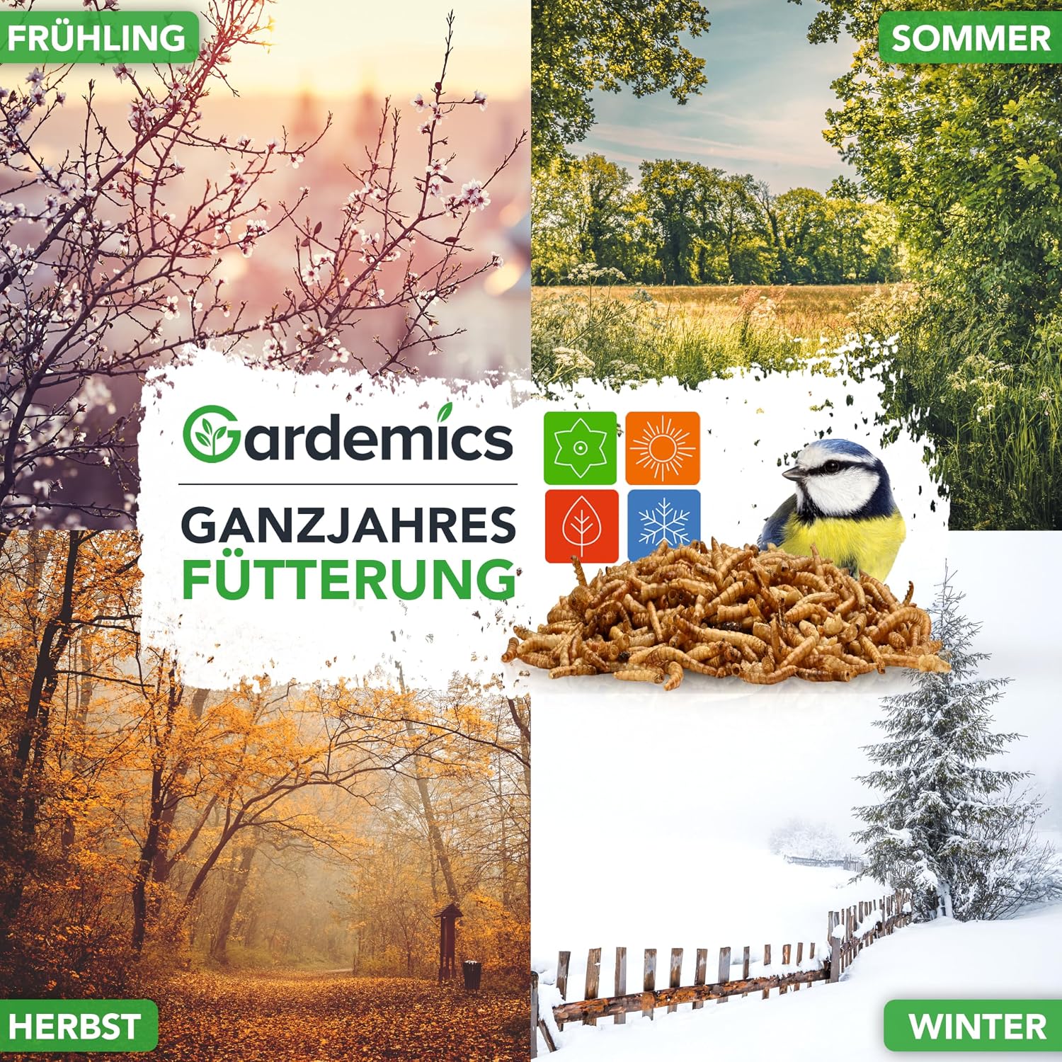 Detalle 2 de Gardemics Mehlwürmer getrocknet 5 Liter – 800 g Premium Insektenfutter für Vögel, Fische, Schildkröten und mehr