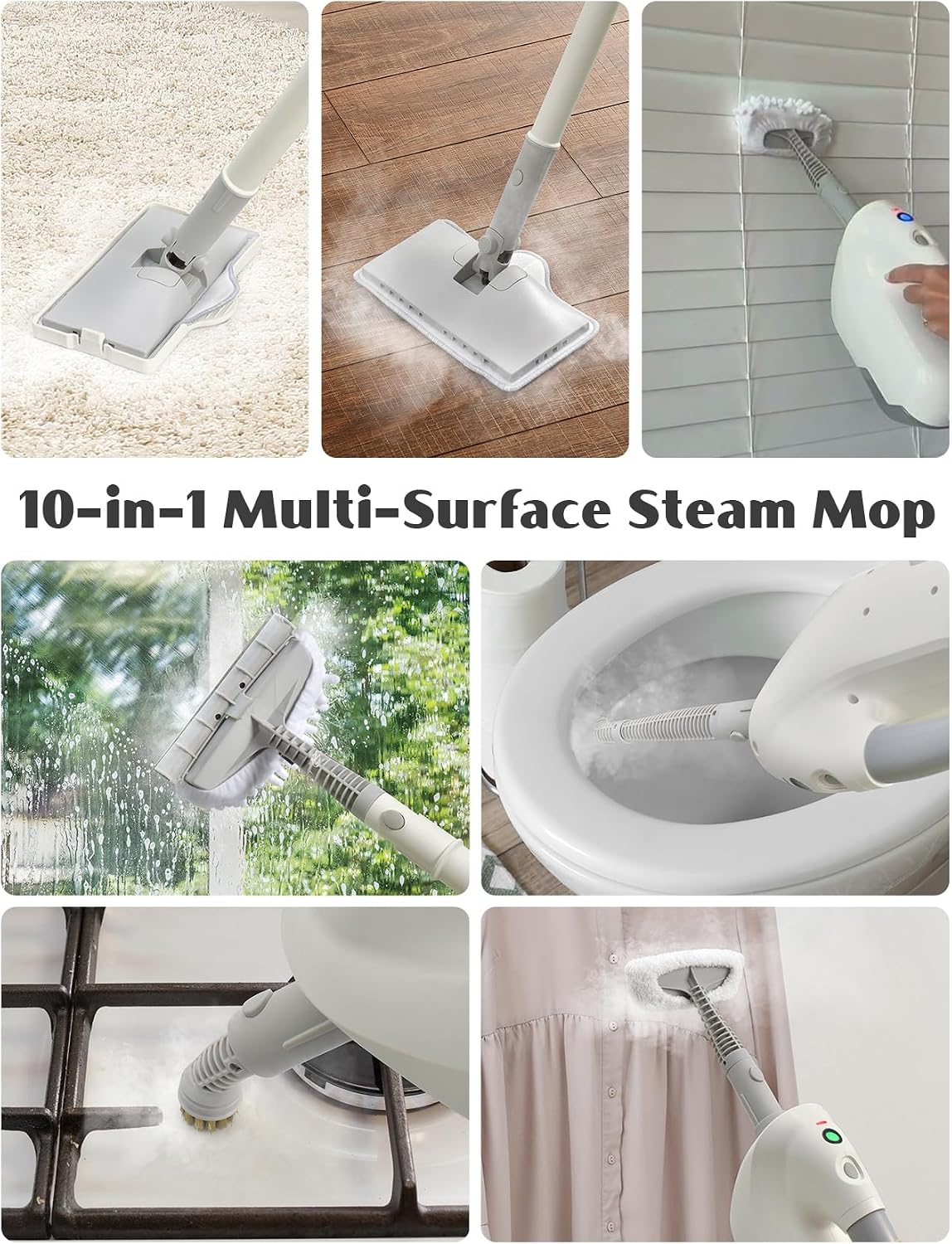 Detalle de Upgraded steam mop with detachable handheld steamer (10-in-1) PureSwirlz, 350ml tank, 10s heat-up