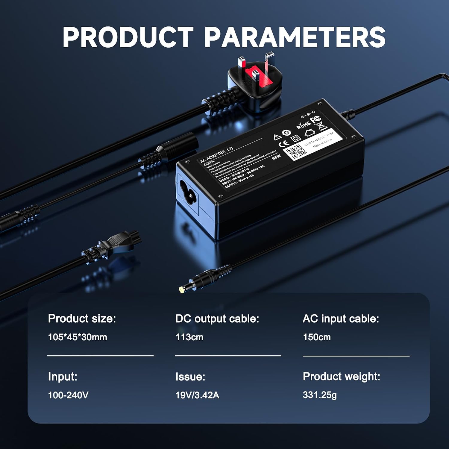 Detalle de 65W Laptop Charger Compatible With Acer Aspire