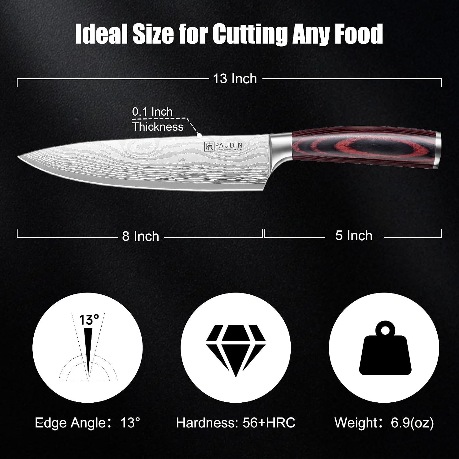 Thumbnail 6 de PAUDIN 8-Inch Chef Knife, High-Carbon Stainless Steel, Wood Handle