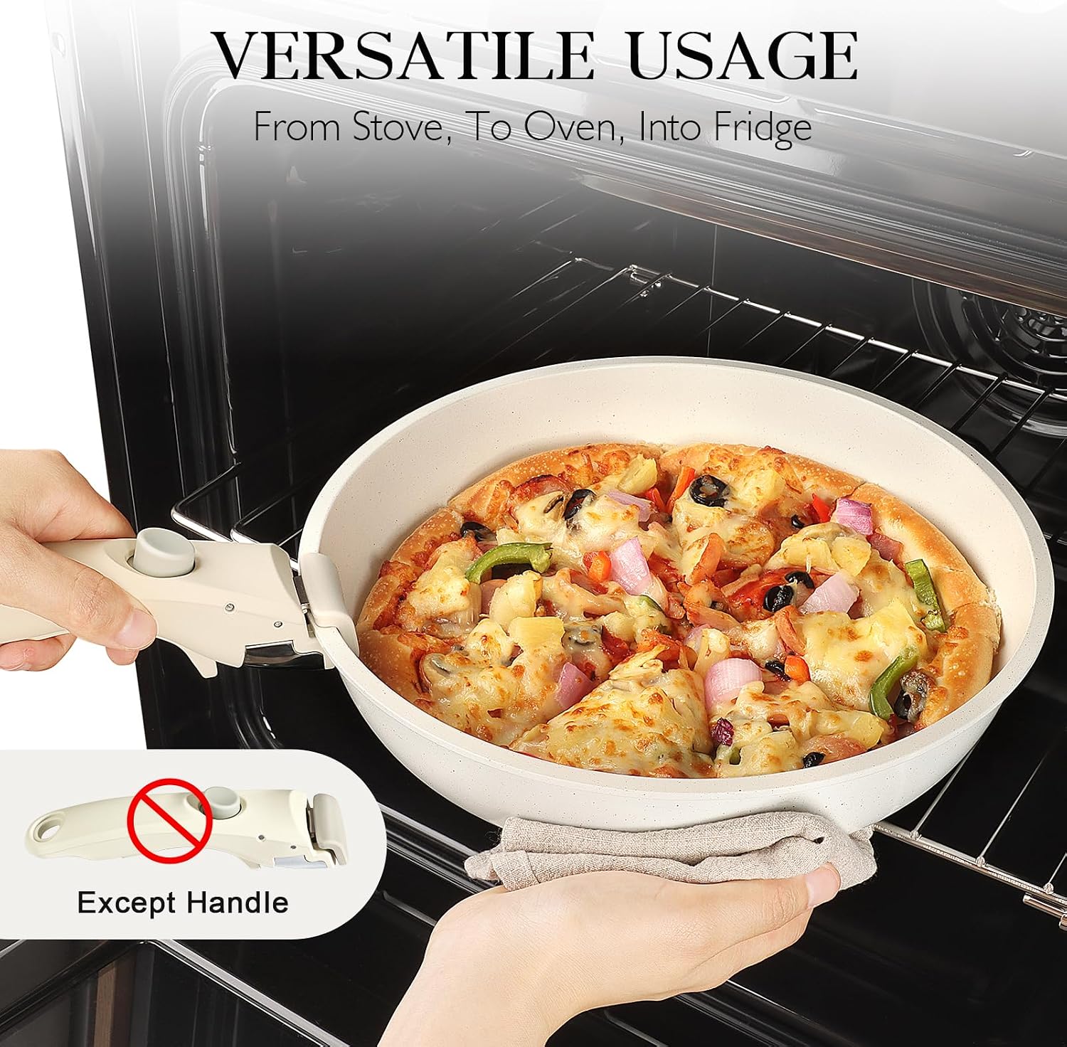 Detalle de GiPP 11-piece Non Stick Pots and Pans Set with Detachable Handle (White Granite, PFOA-free)