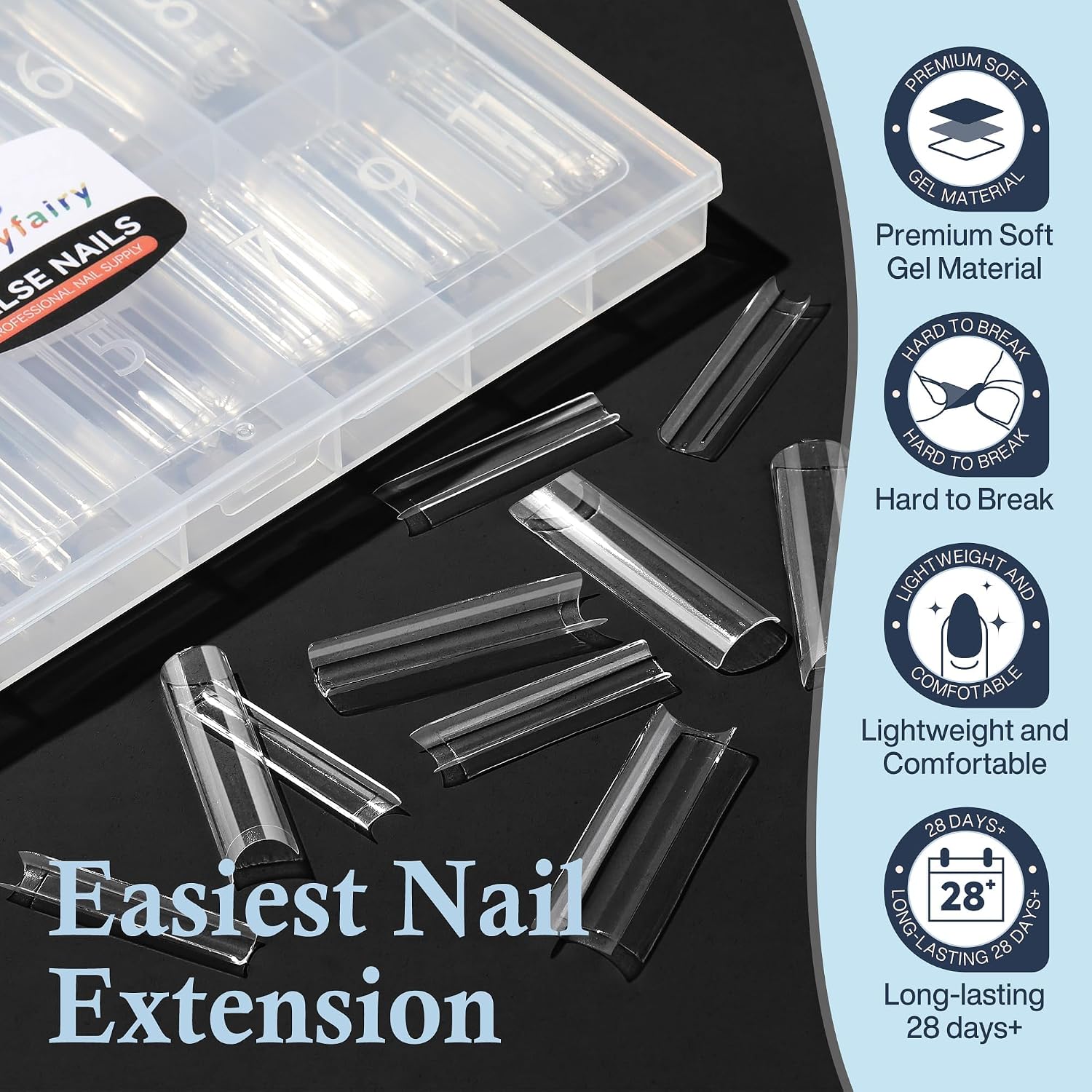 Thumbnail 2 de Luckyfairy XXL Square Nail Tips, 120 Count, 12 Sizes, No C-Curve