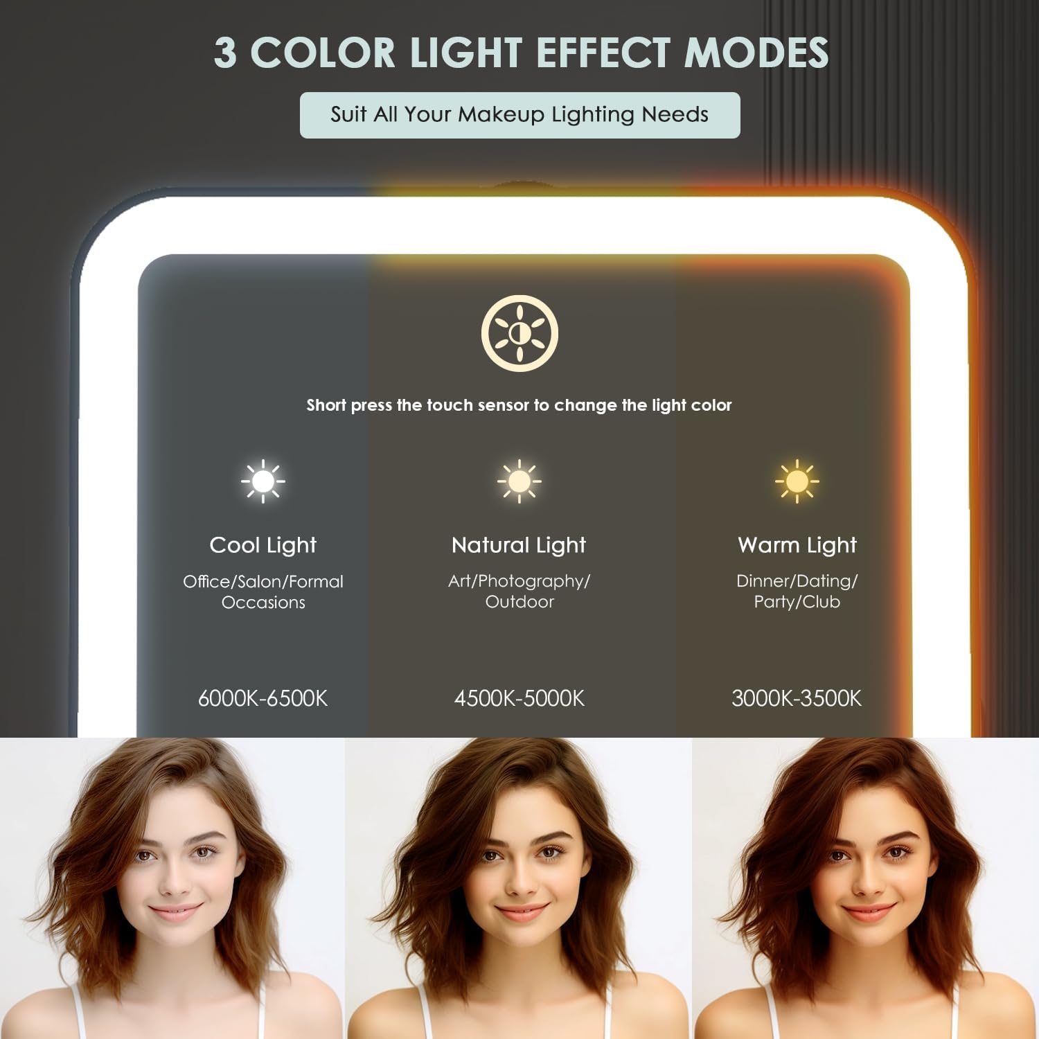Detalle de Auxmir LED Travel Makeup Mirror with Lights – Portable, Rechargeable and Dimmable