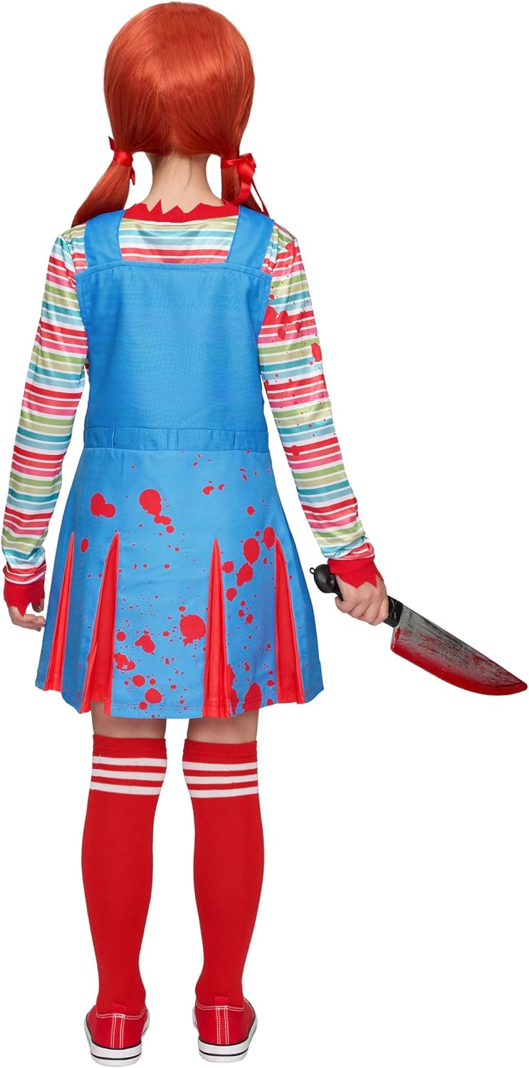 Detalle de Spooktacular Creations Creepy Doll Costume for Kids with Rainbow Shirt and Knee-High Socks