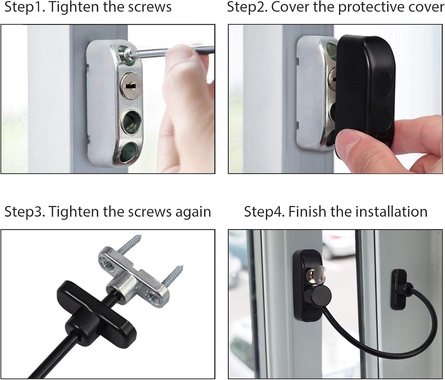 Thumbnail 3 de Neoteck window restrictor cable lock set (Black, 2 pcs) with key for child safety