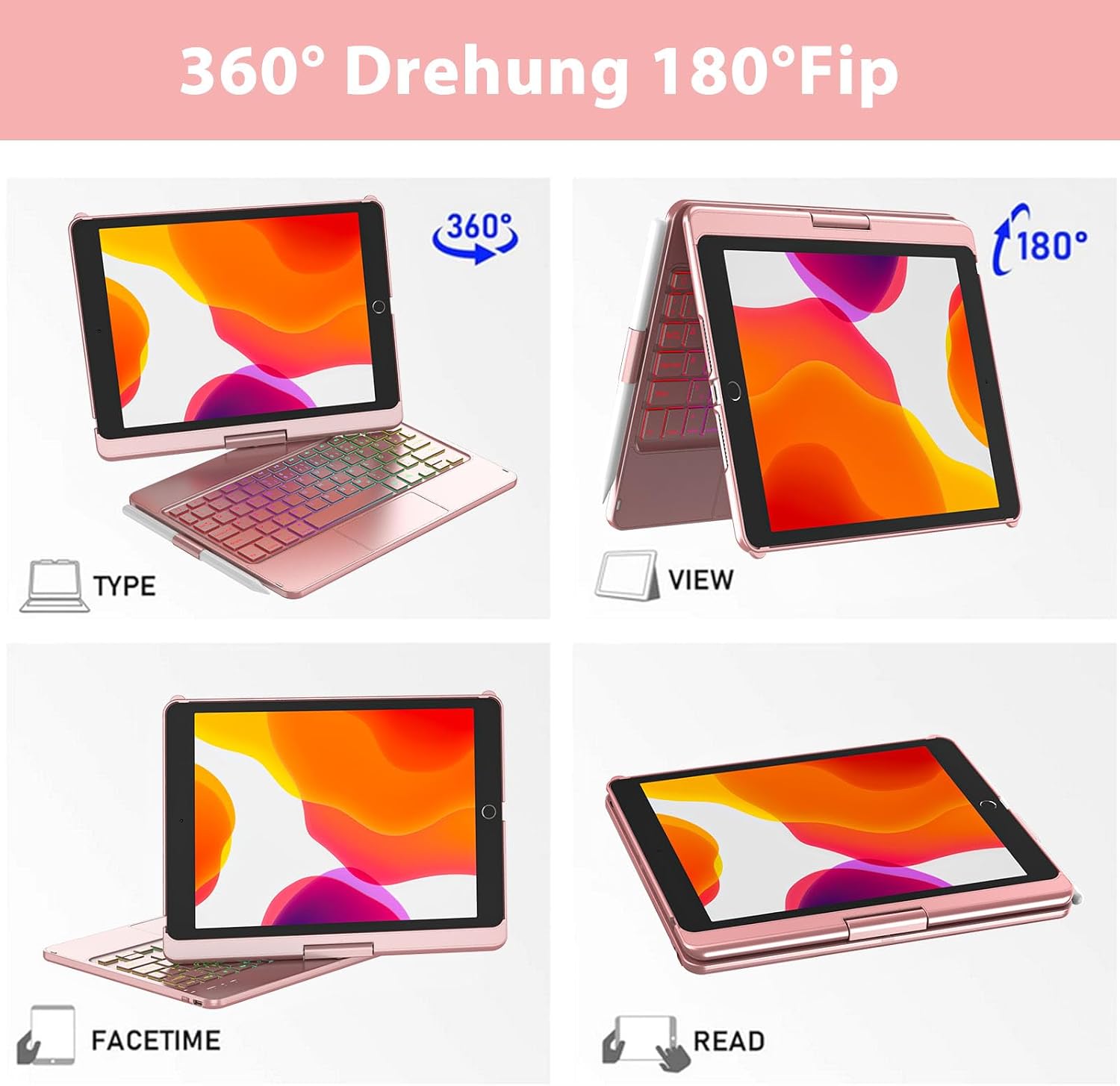 Thumbnail 6 de Tastatur Hülle für iPad 10.2 Zoll mit Bluetooth, Touchpad & 7-farbiger Hintergrundbeleuchtung