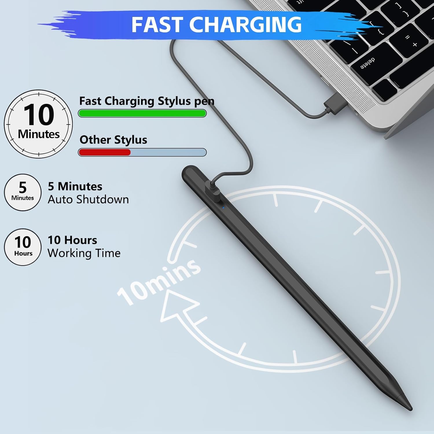 Thumbnail 2 de Tablet Stift für Android: Stylus Pen mit Neigungserkennung, 1,5-mm Spitze & Schnellladung (Black)