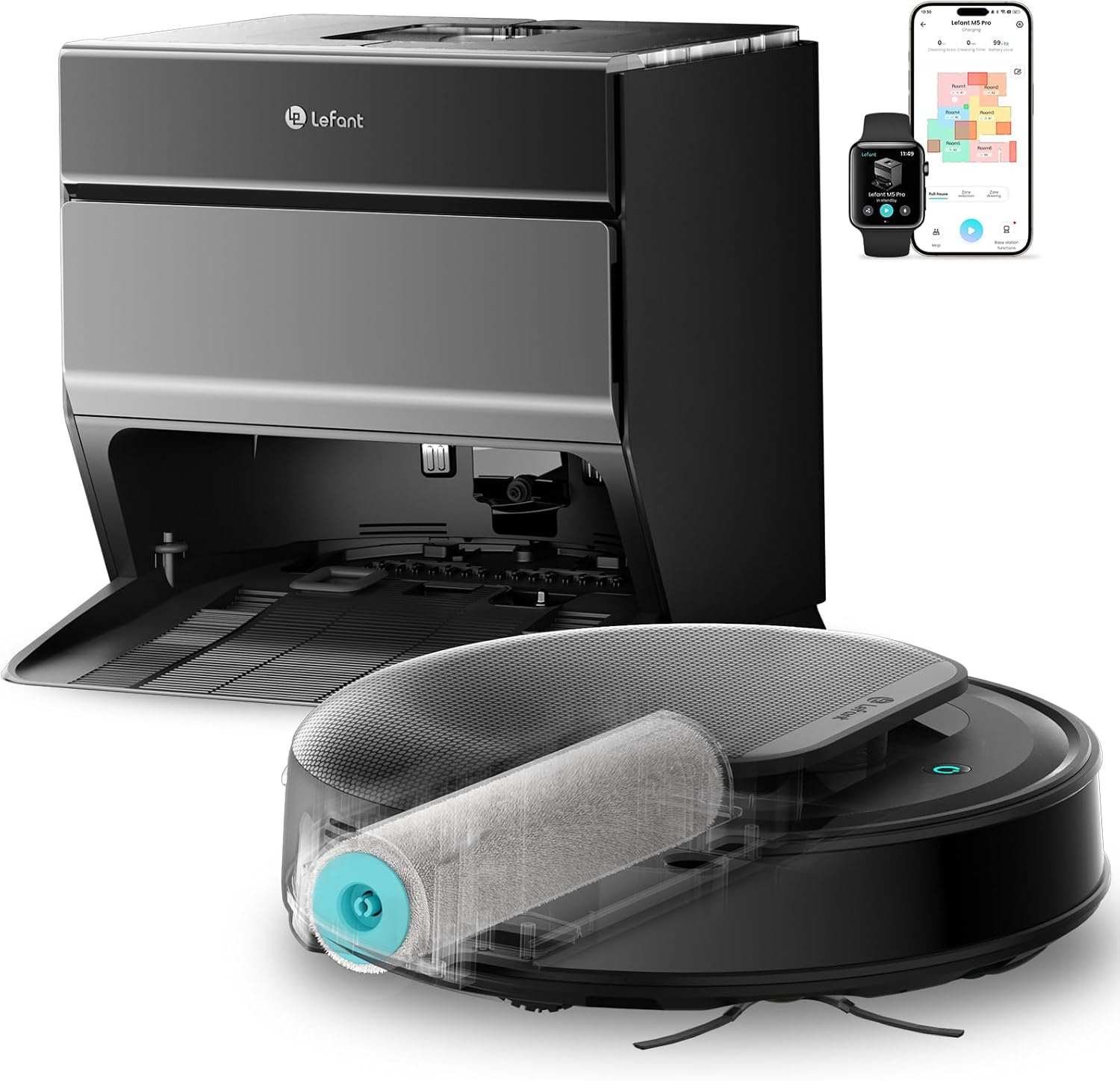 Detalle de Lefant M5 Pro: Robot Aspirapolvere Lavapavimenti con Rullo, 18.000 Pa e Auto-Svuotamento 120 Giorni