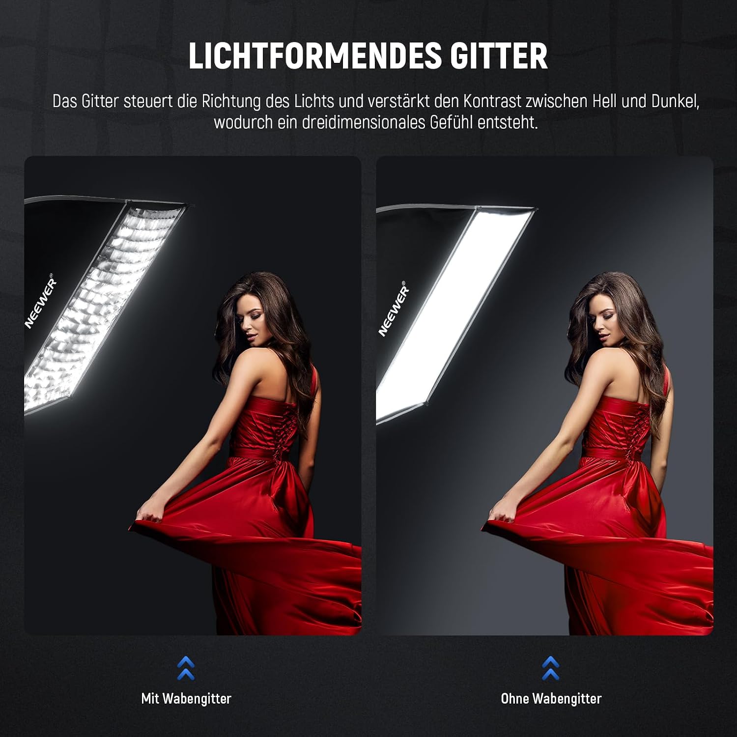 Detalle de NEEWER Rechteck-Softbox 24"x35" (60x90 cm) mit Bowens-Mount, Quick-Release und Diffusor/Gitter