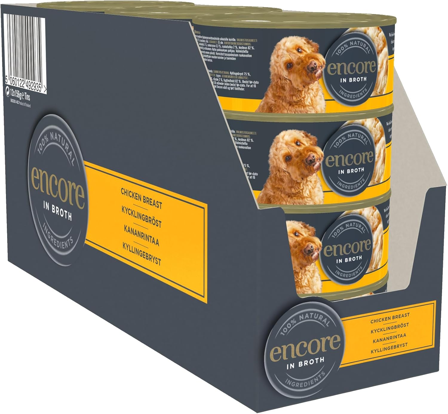 Detalle de Encore 100% Cibo Umido Naturale Premium per Cani e Gatti Adulti, Petto di Pollo in Brodo – Confezione da 16 Barattoli da 156 g
