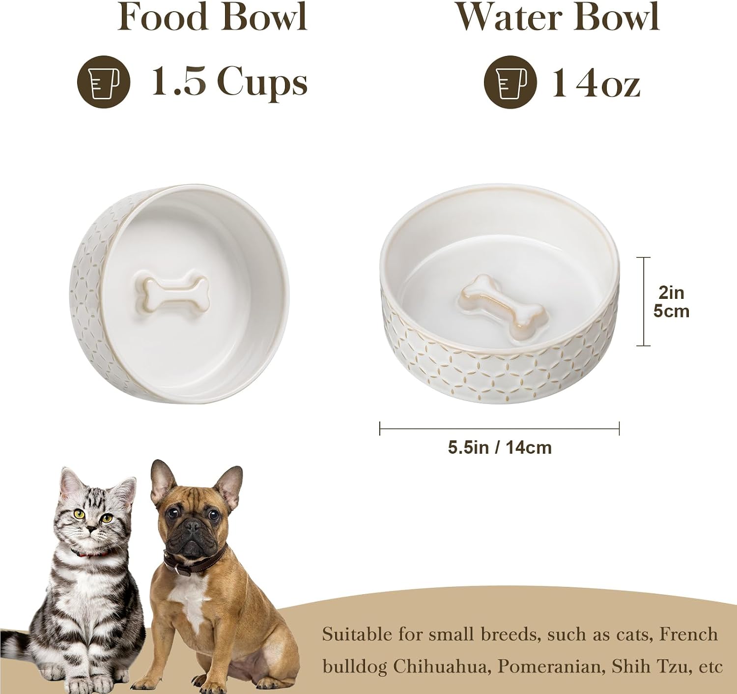 Detalle 2 de MALACASA Ceramic Pet Bowl, 2-Cup Capacity