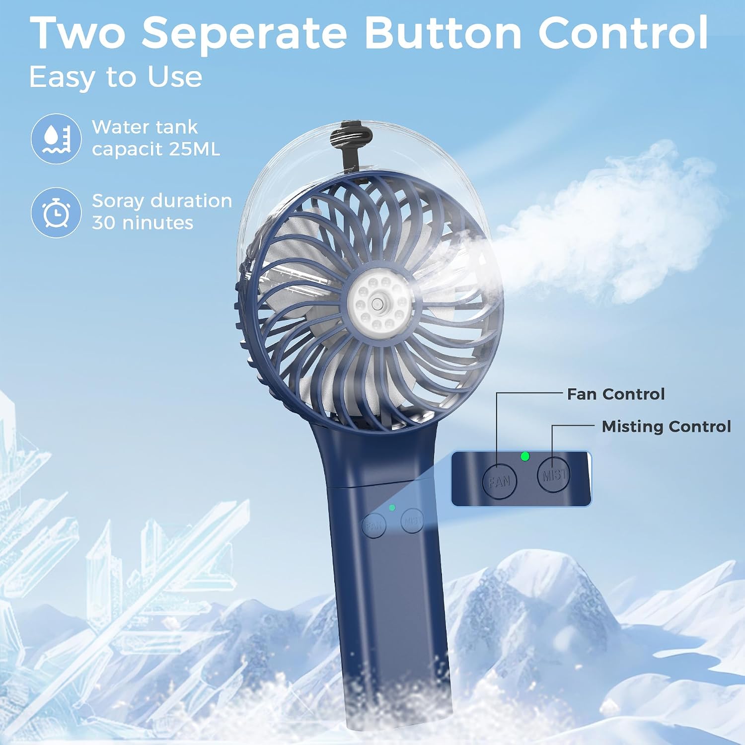 Thumbnail 3 de COMLIFE Handheld Spray Fan with 3000mAh Battery and 25ml Mist Reservoir