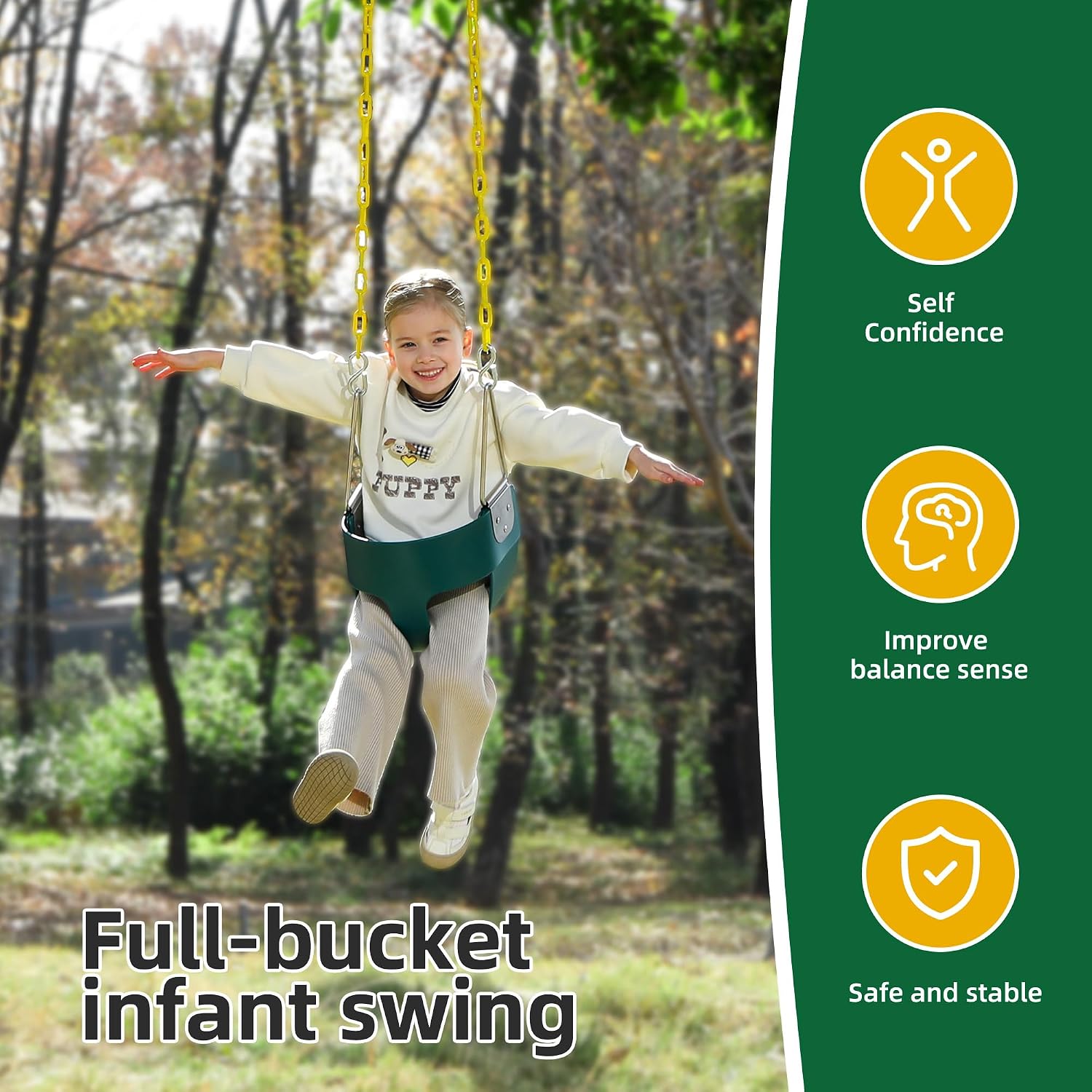 Detalle de High Back Full Bucket Toddler Swing Seat with Yellow Coated Chains (Fully Assembled) — Outdoor Baby Swing Set Accessory