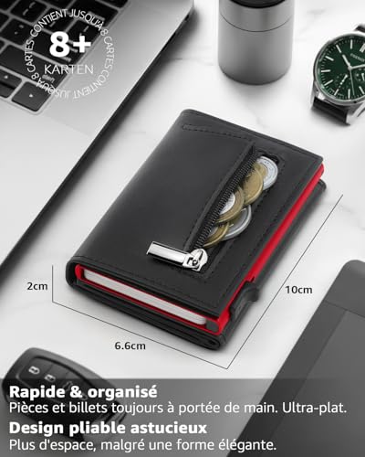 Detalle de TEEHON Portefeuille Homme en Cuir avec Blocage RFID – Porte-Cartes 8 emplacements, Blocage RFID et Compartiment à Billets – Rouge