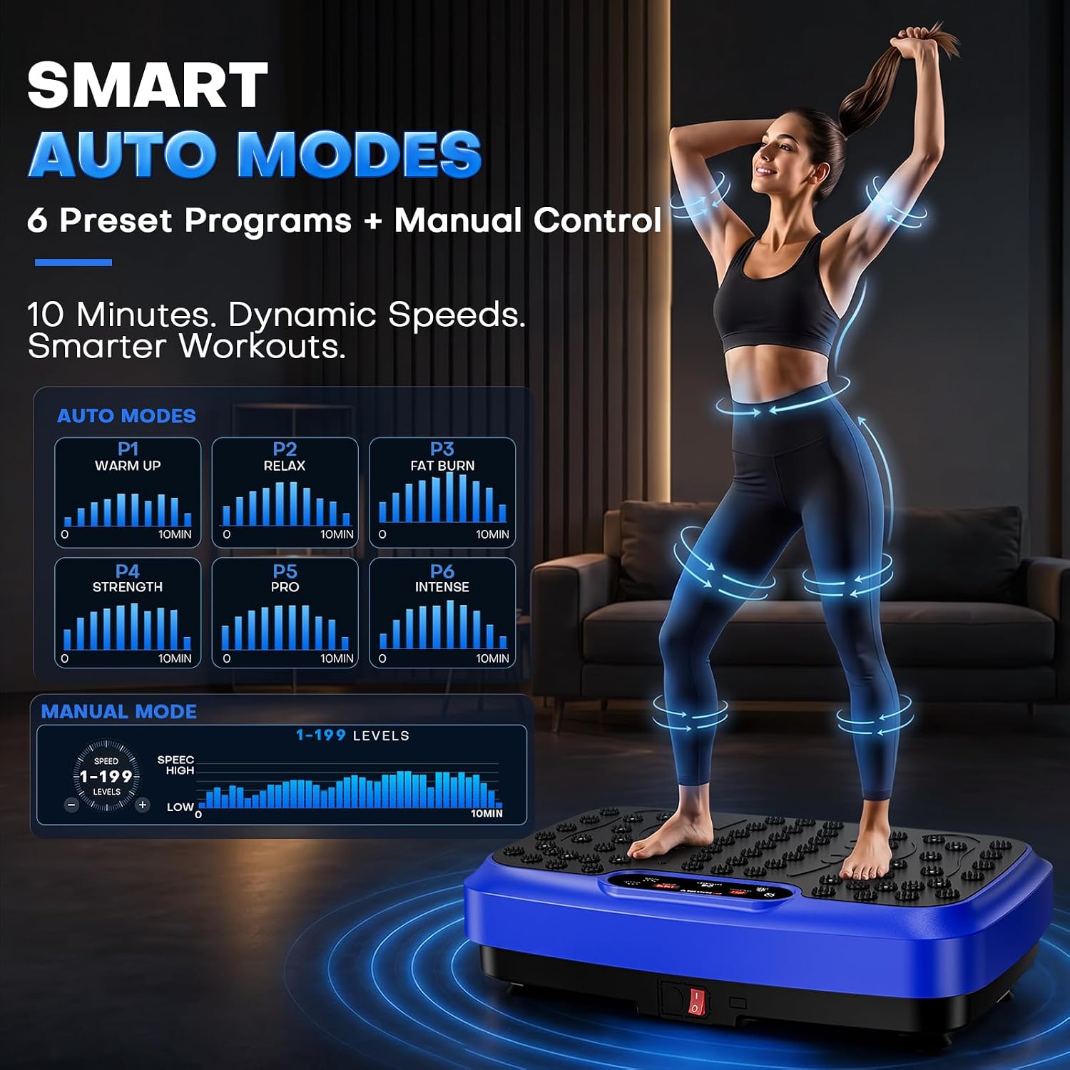 Detalle de MOSUNY JTF017A Vibration Plate with 199 Speeds, 7 Modes and Speaker