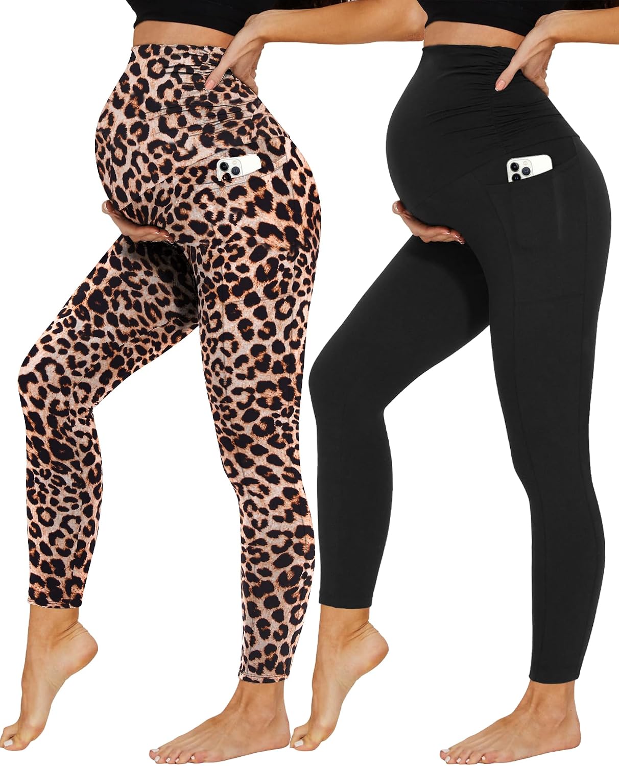 Detalle de DDOBB 2 Pack Maternity Leggings Over Bump with Pockets – High Waist Belly Support