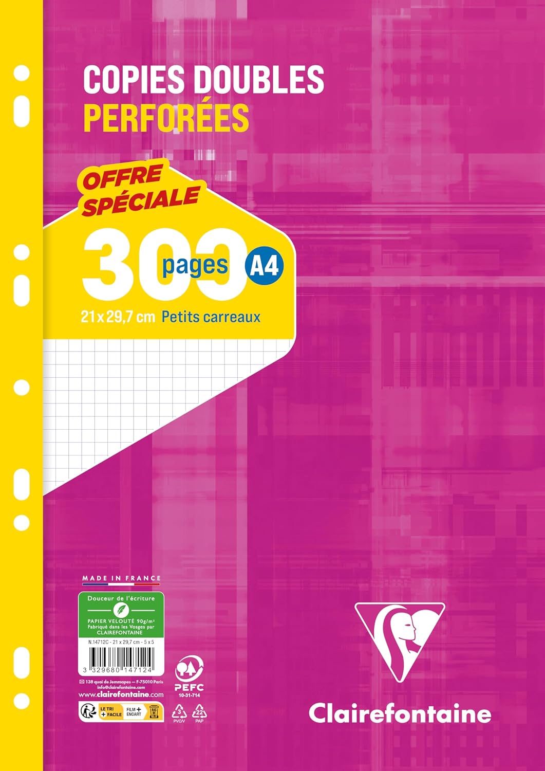 Detalle 2 de Clairefontaine 14791C Étui Copies Doubles A4 500p Grands Carreaux 90g — Qualité et protection pour vos copies