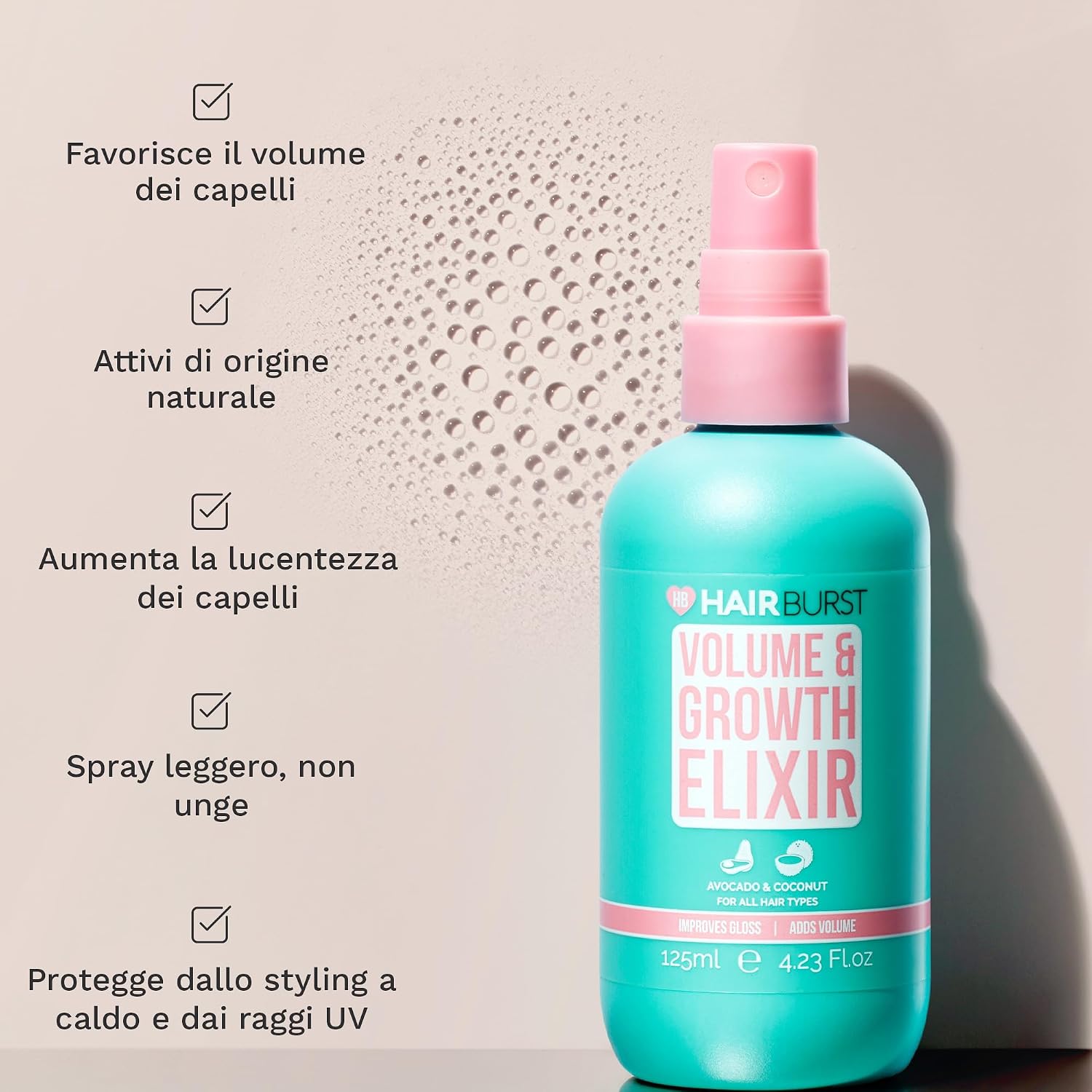 Detalle de HAIR BURST Spray Elisir per Volume e Crescita – Elixir efficace per capelli più pieni e forti