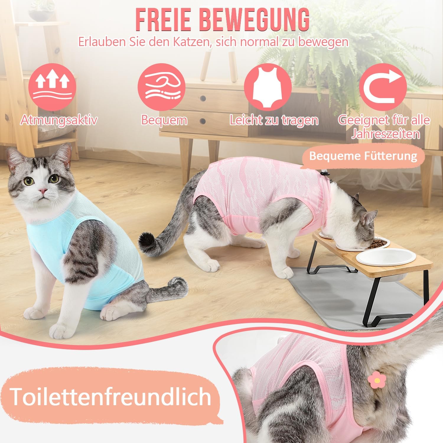 Thumbnail 5 de Eyein Katzenbody nach OP – atmungsaktiver, dehnbarer Erholungsanzug gegen Lecken & Kratzen (Hellrosa, M)