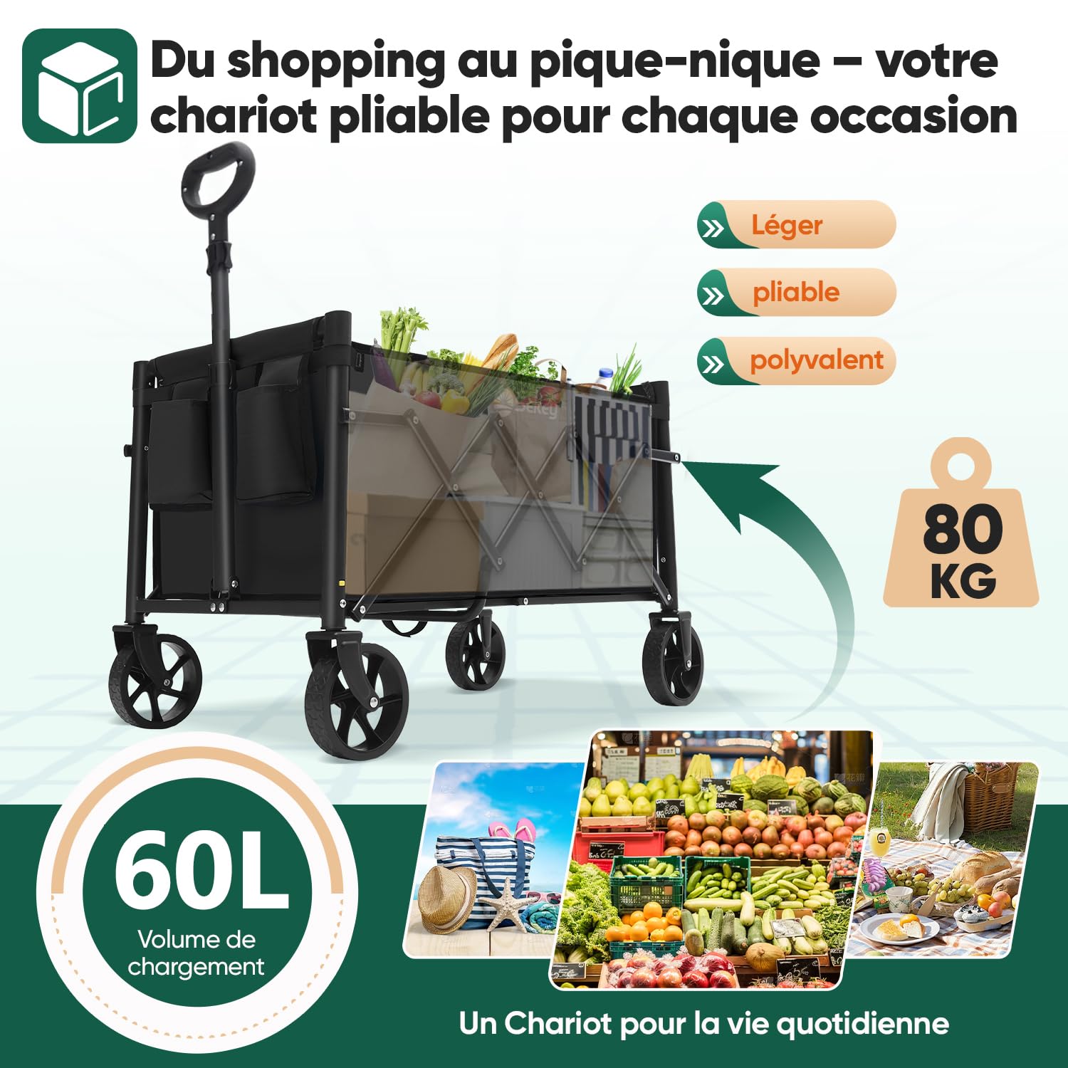 Thumbnail 1 de Sekey Chariot Pliable 60L 80 kg Noir