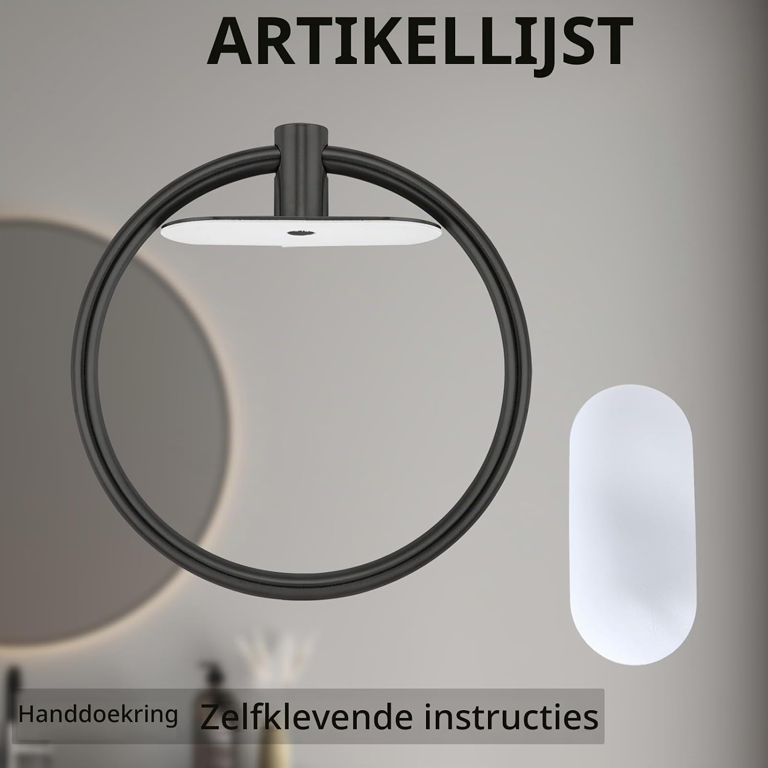 Detalle de Markcco MKEU-002-STR zelfklevende handdoekring, matzwart roestvrij staal