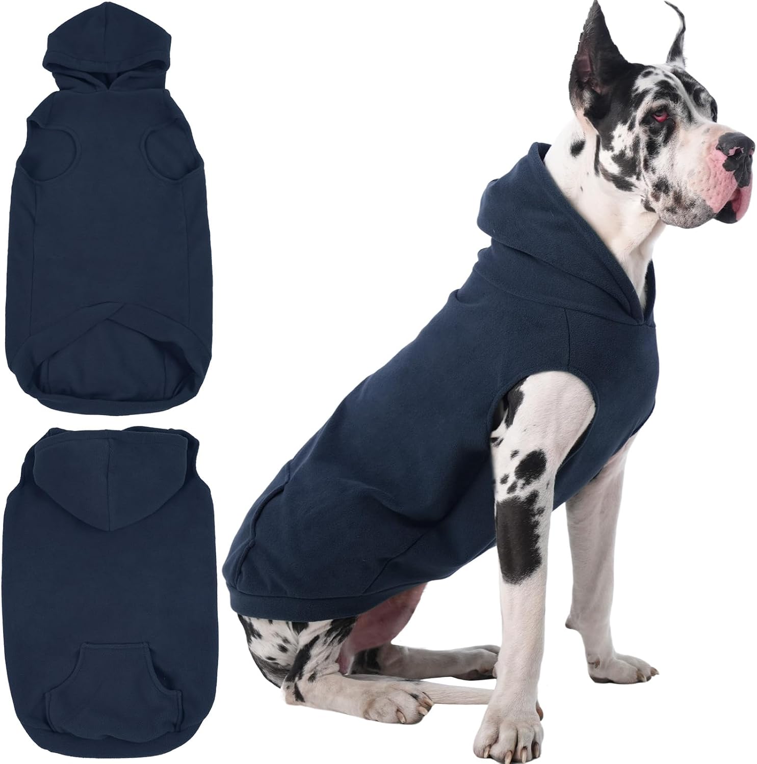 Detalle de IECOii 4XL Dog Hoodie, Blue Fleece Pullover with Pocket and Leash Hole