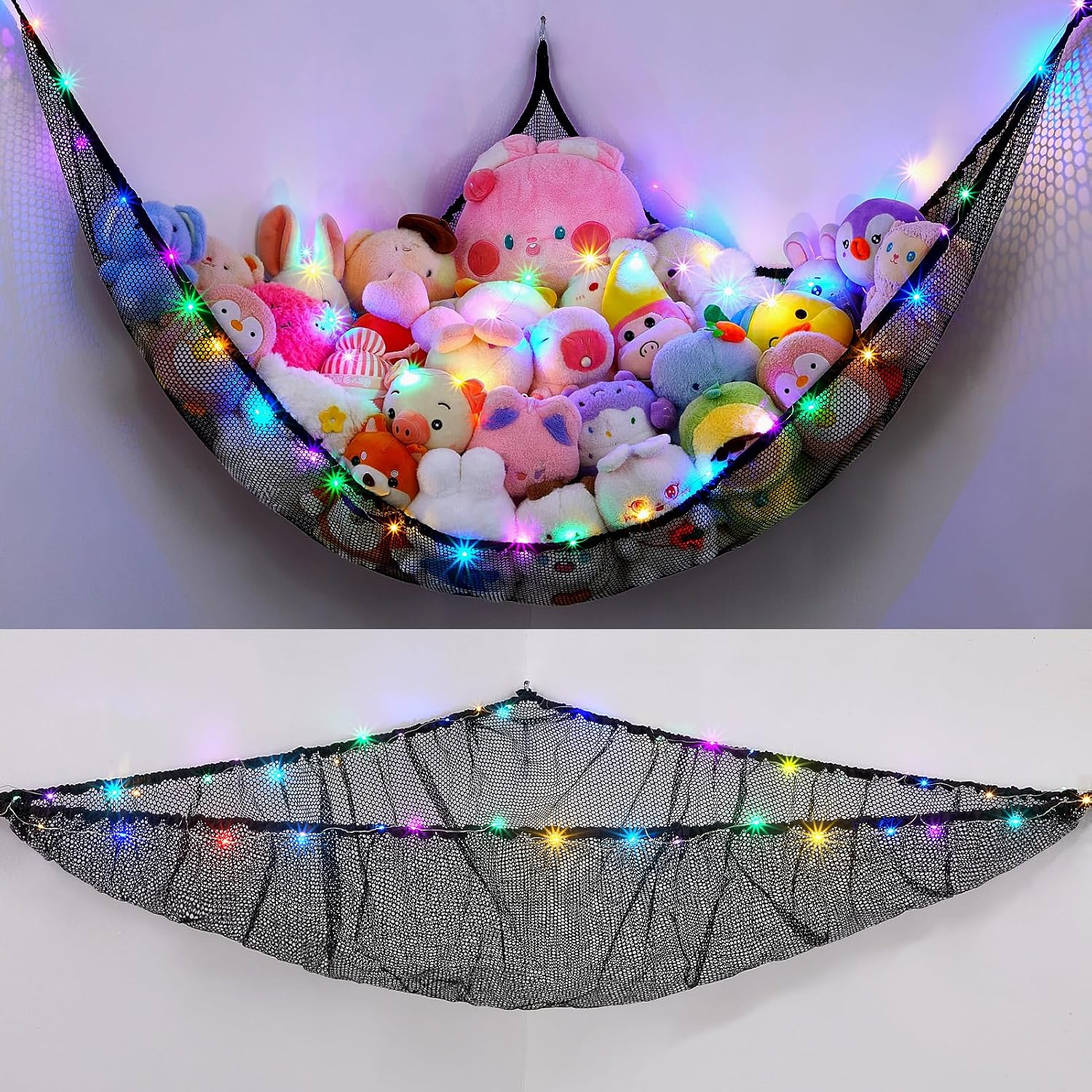 Detalle de Unicorn Castle XLarge Stuffed Animal Hammock with LED Lights, Corner Toy Storage