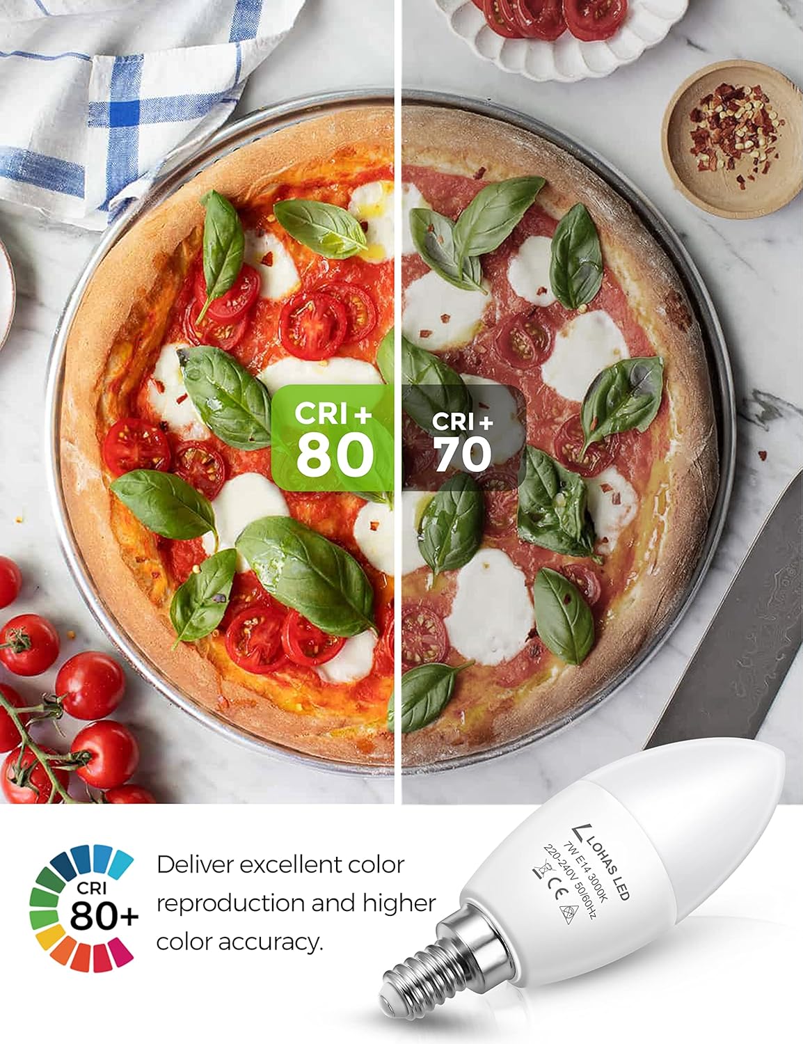 Thumbnail 6 de LOHAS E14 LED candle bulbs (7W, 60W equivalent) – warm white 3000K, non-dimmable, 6-pack