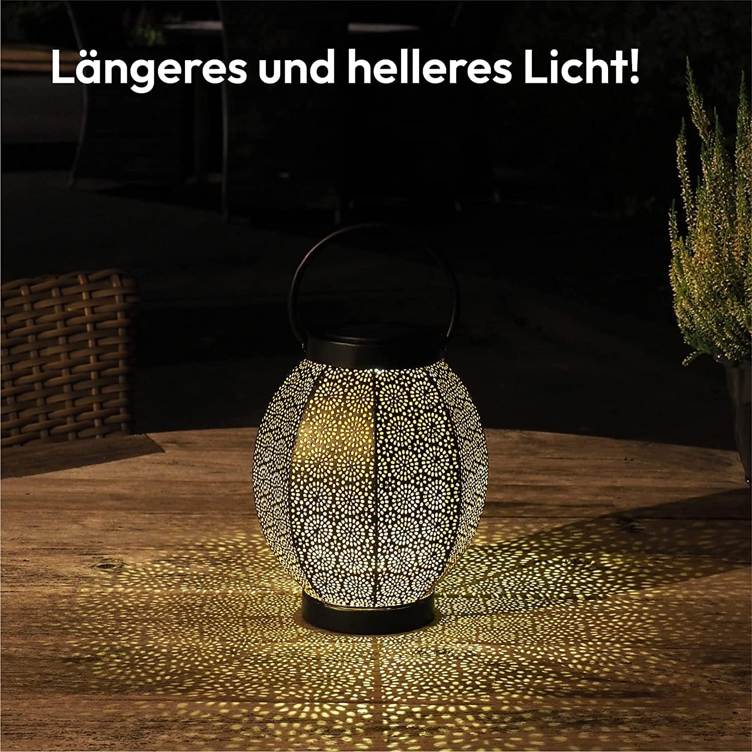 Detalle de Gadgy GG0898 solcellslykta i metall med orientaliskt mönster