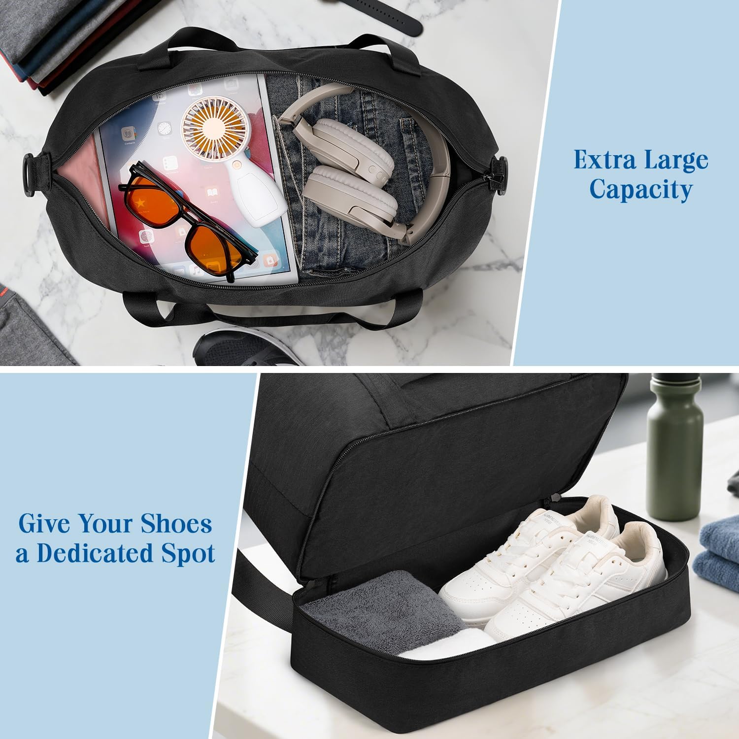 Detalle de VSNOON Foldable Cabin Bag 40x30x20 (24L) with Shoes Compartment