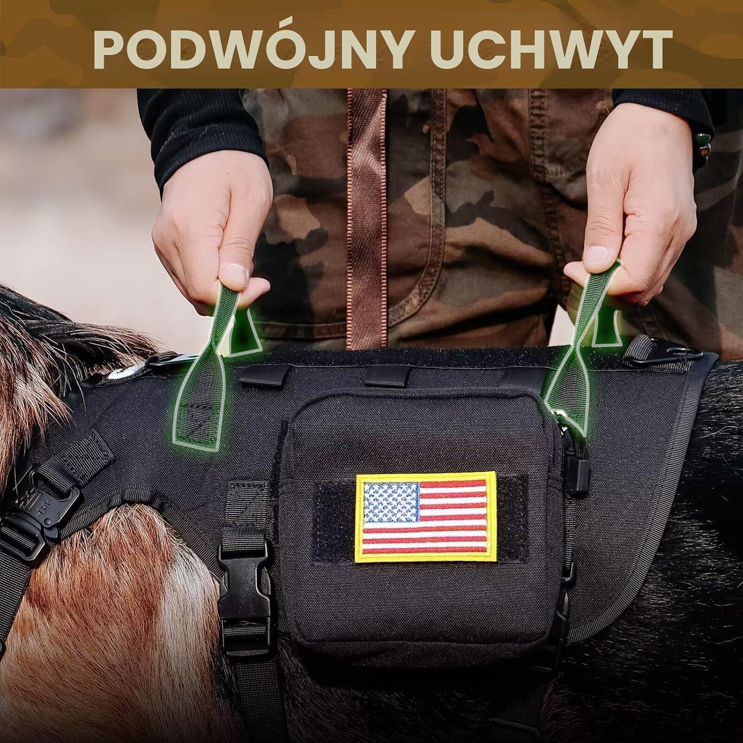 Detalle de Forestpaw taktyczna kamizelka dla psa L, czarna, z obrożą i smyczą bungee