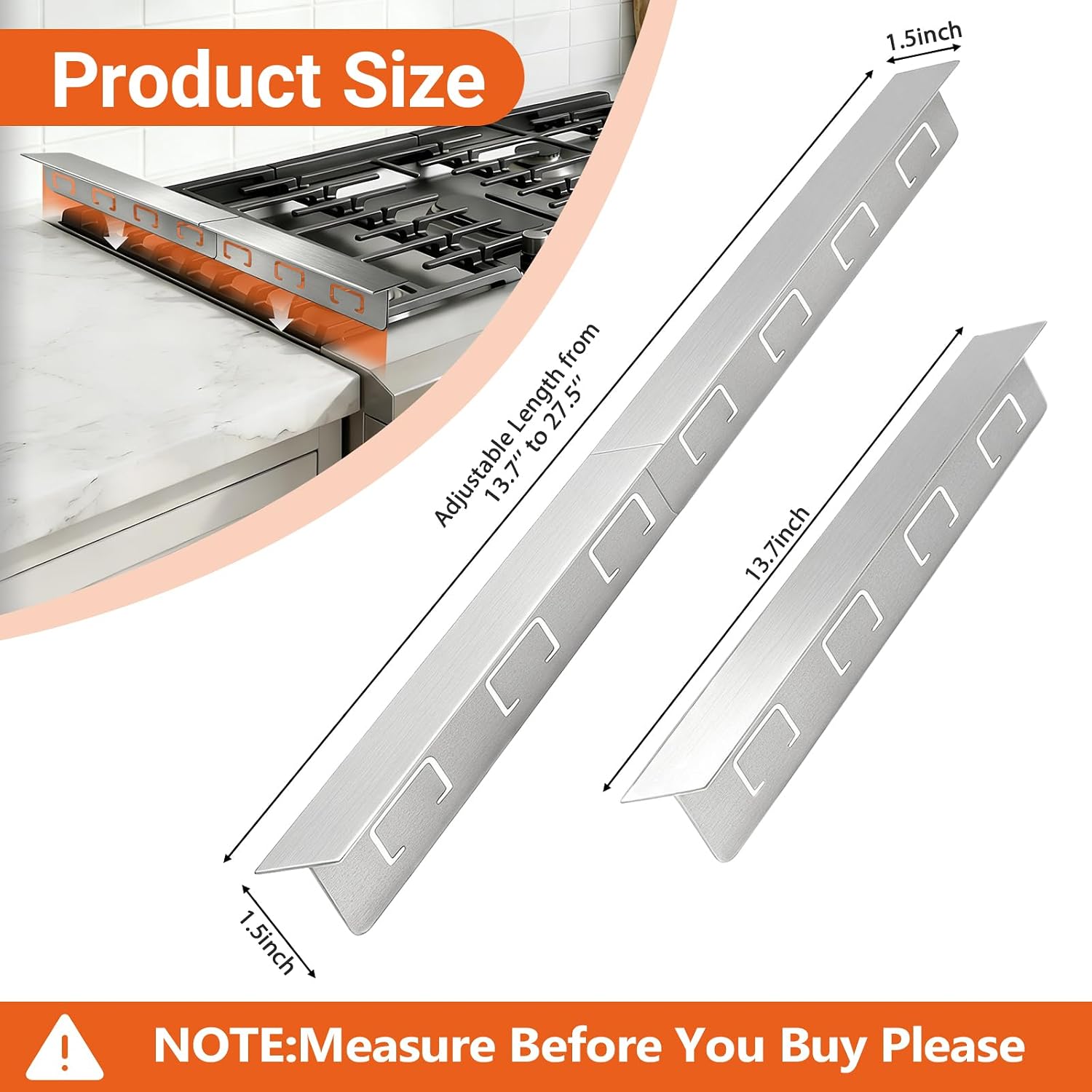 Detalle de DVYY T Design Stove Gap Cover Silver, Adjustable Stainless Steel Filler