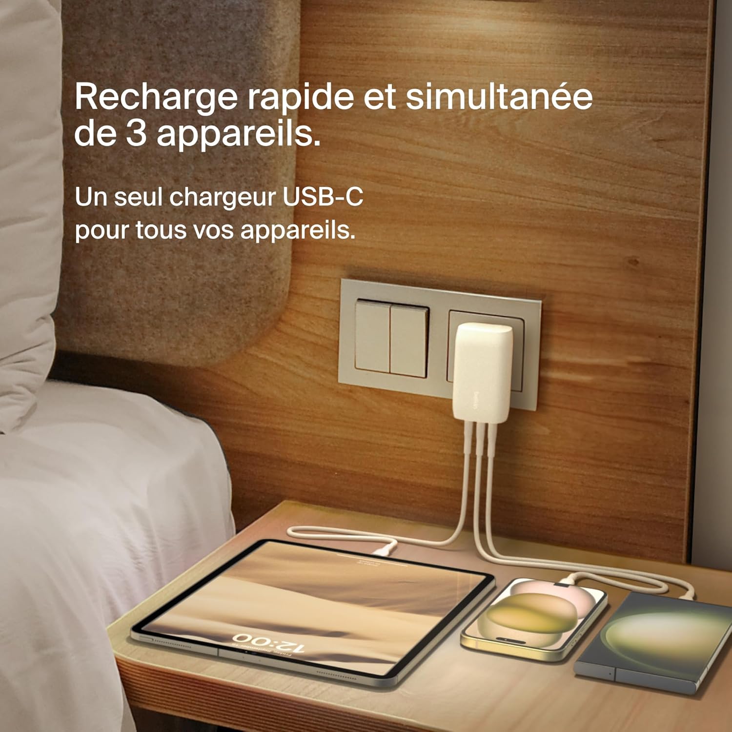 Detalle de Belkin BoostCharge Chargeur Secteur 3 Ports USB-C avec PPS 67 W – Blanc