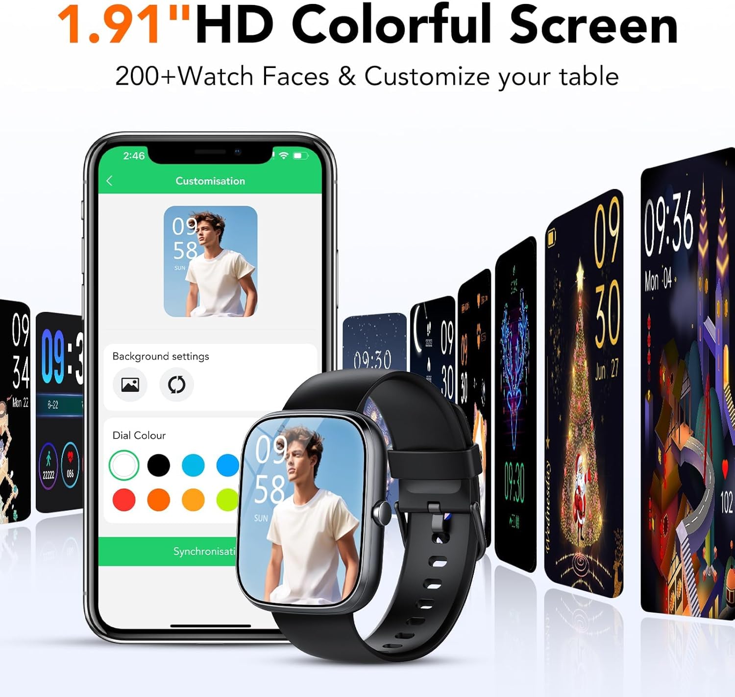 Thumbnail 2 de Smartwatch Uomo Donna 1.91'' con chiamate Bluetooth e AI, fitness tracker SpO2, sonno e 115+ sport (IP68) nero