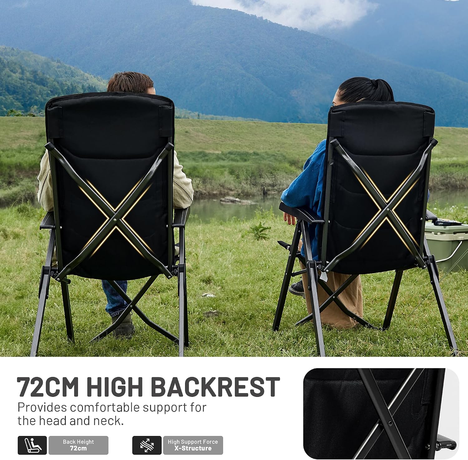 Detalle de TIMBER RIDGE Folding Camping Chairs (2-Pack) – Adjustable, Heavy-Duty High-Back Recliners for Outdoors
