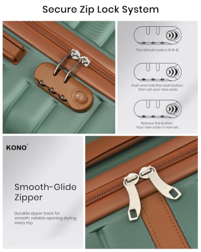 Thumbnail 6 de Kono Medium Hard Shell Suitcase: Green 24-inch ABS+PC Checked Luggage