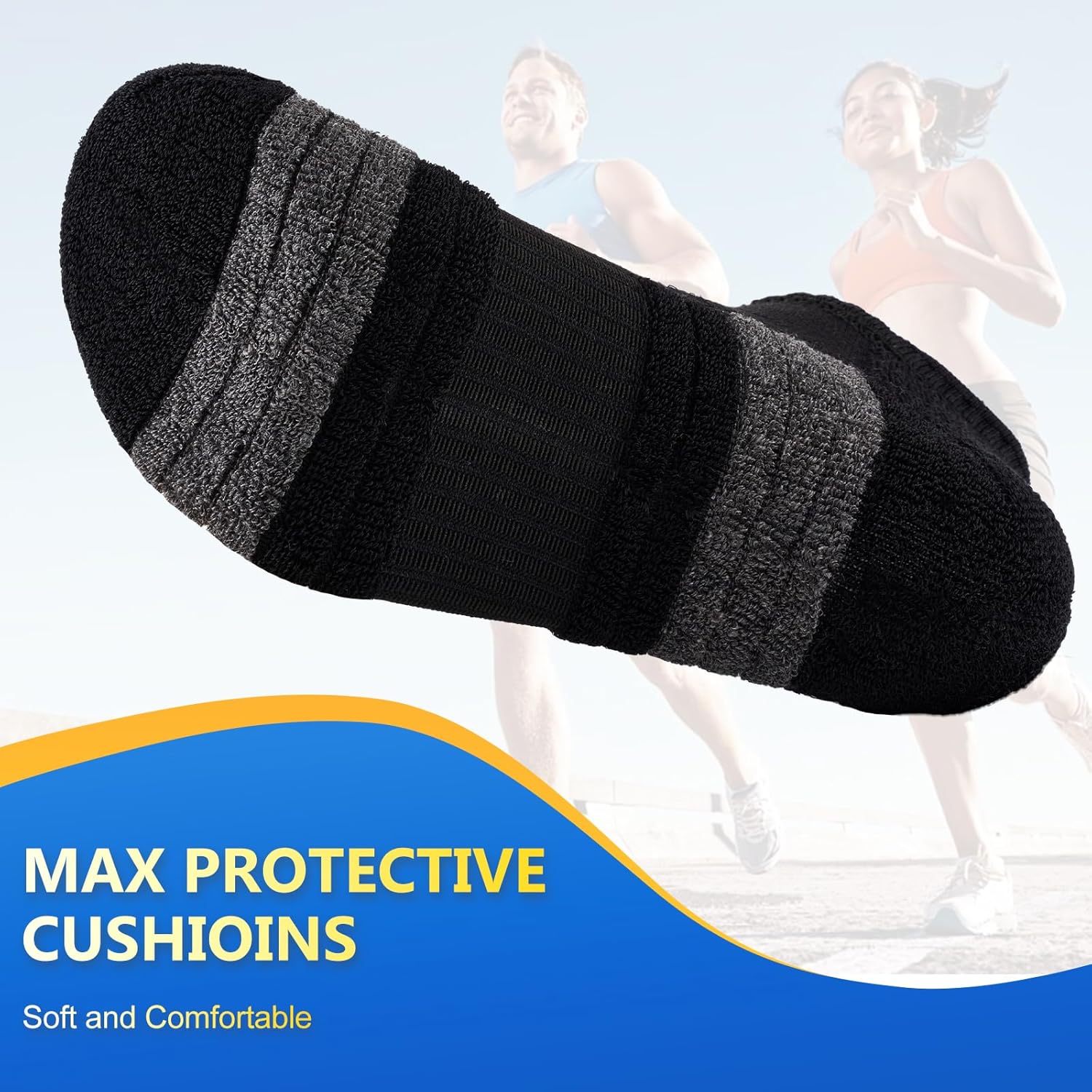 Thumbnail 3 de SockWaddles trainer socks (6 pairs) – cushioned anti-blister ankle running socks in white & black